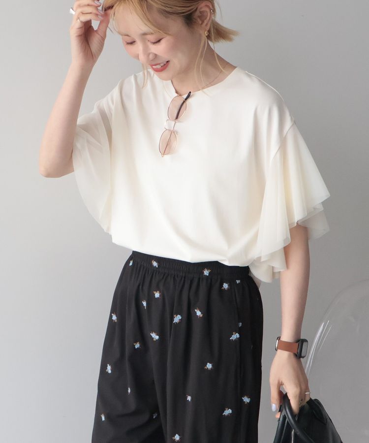 AMERICAN HOLIC「【WEB限定】袖チュールサイドスリットプルオーバー」|Tシャツ・カットソー|