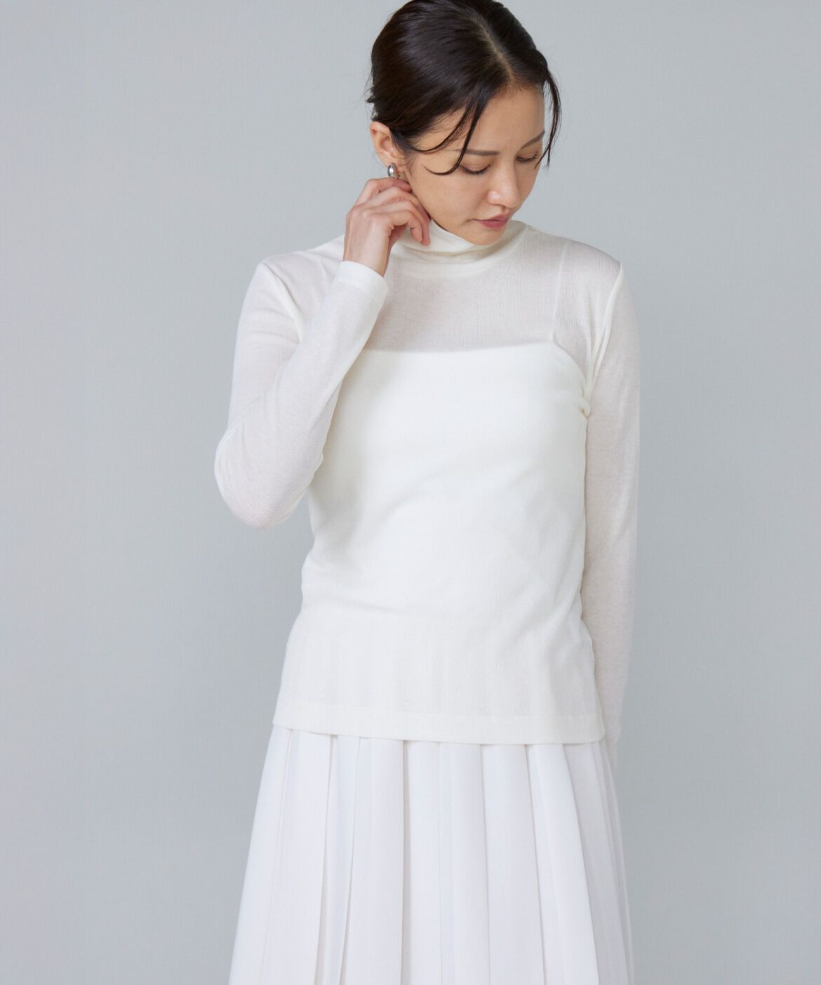 Le Souk「シアーテレコ ハイネックTシャツ」|Tシャツ・カットソー|アイボリー2