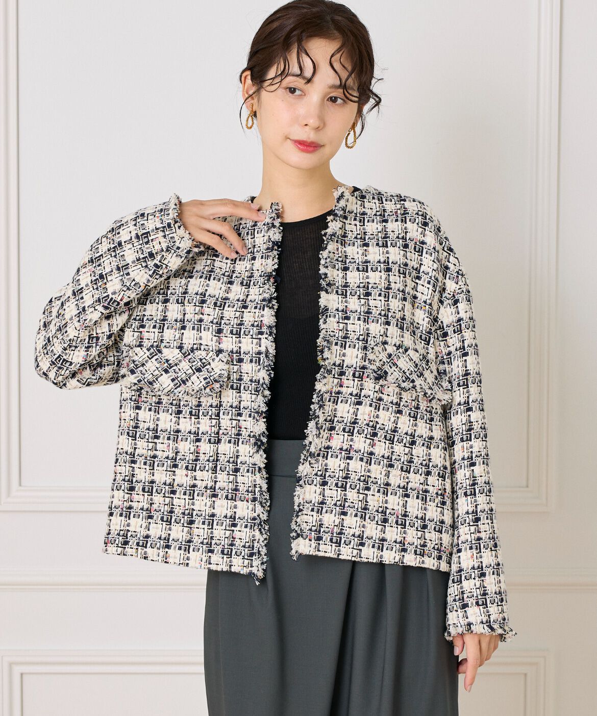 la veille by SUPERIOR CLOSET「《大きいサイズ》LINTONノーカラージャケット」|ノーカラージャケット|