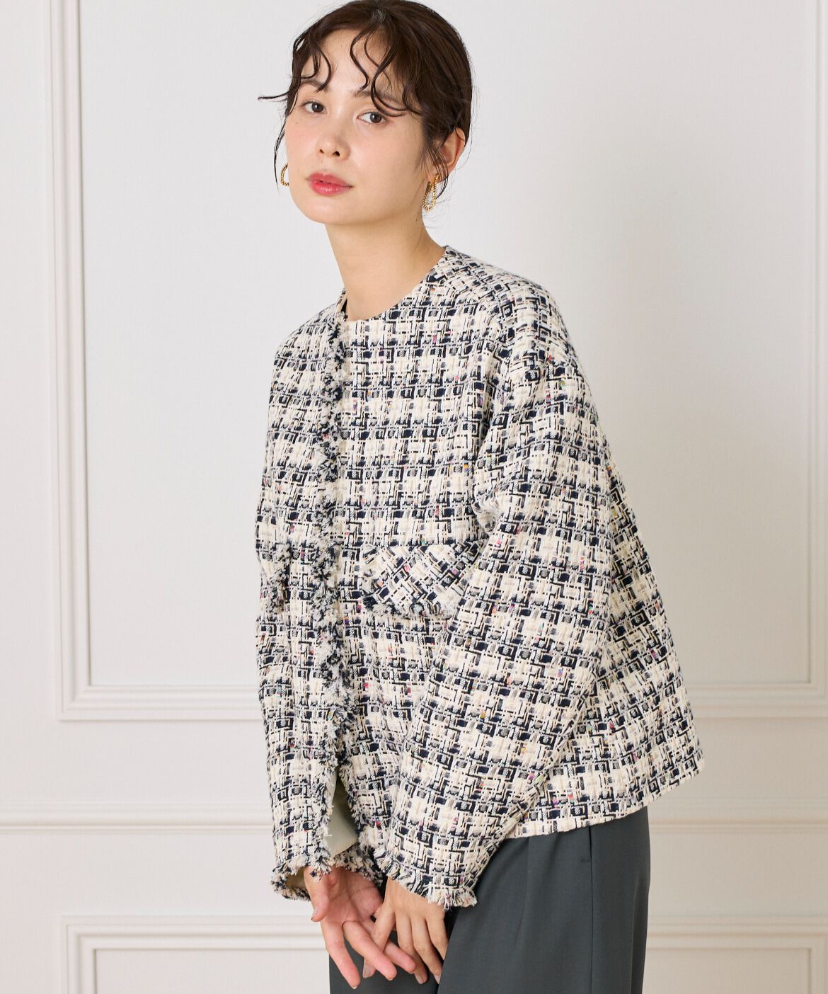 la veille by SUPERIOR CLOSET「《大きいサイズ》LINTONノーカラージャケット」|ノーカラージャケット|