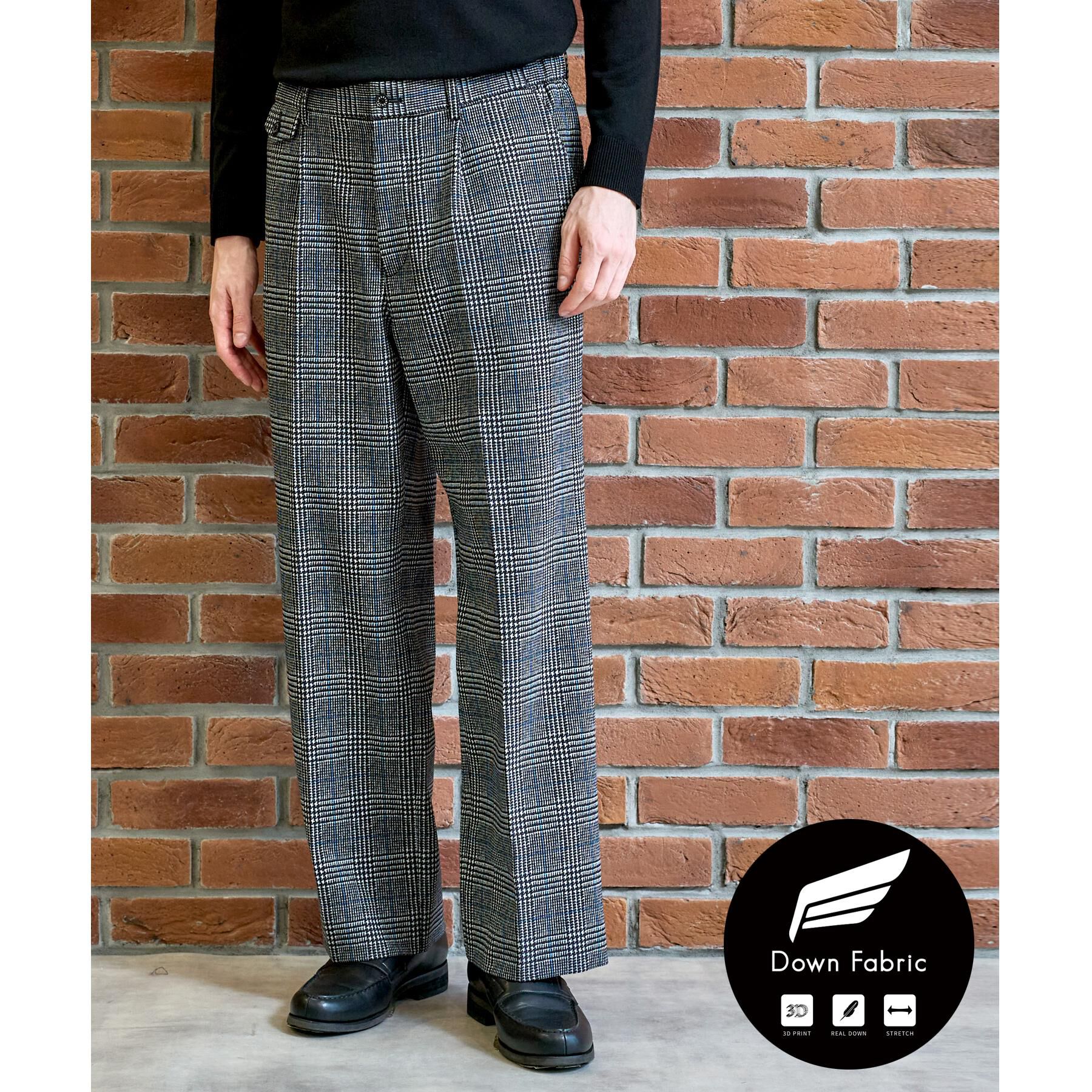 DRESSTERIOR「【軽量防寒】ダウンファブリック グレンチェックワイドパンツ」|その他|ブルー(291)