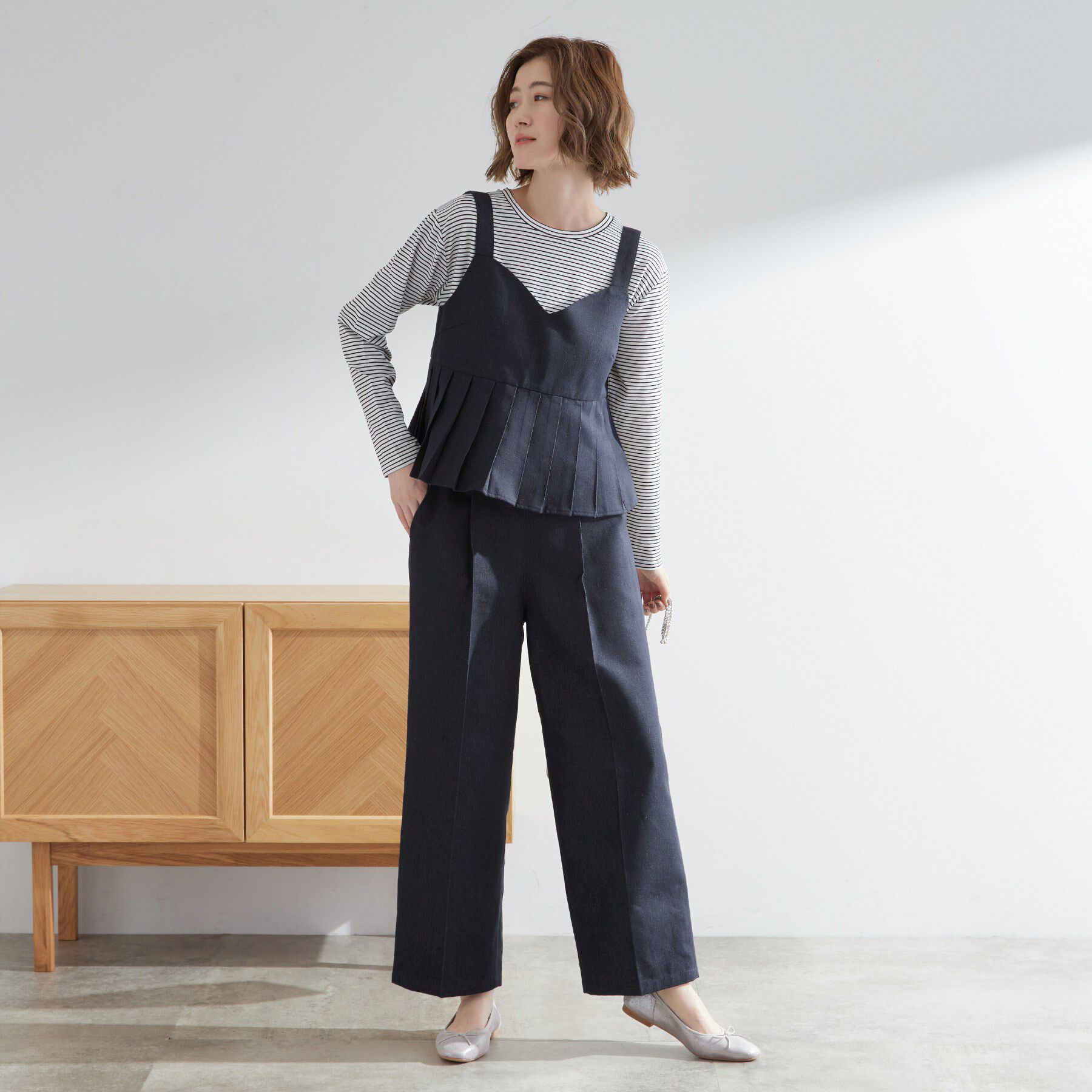 grove「【2点SET/体型カバー】夏から秋まで着まわせる！プリーツビスチェセットアップ」|スーツ|