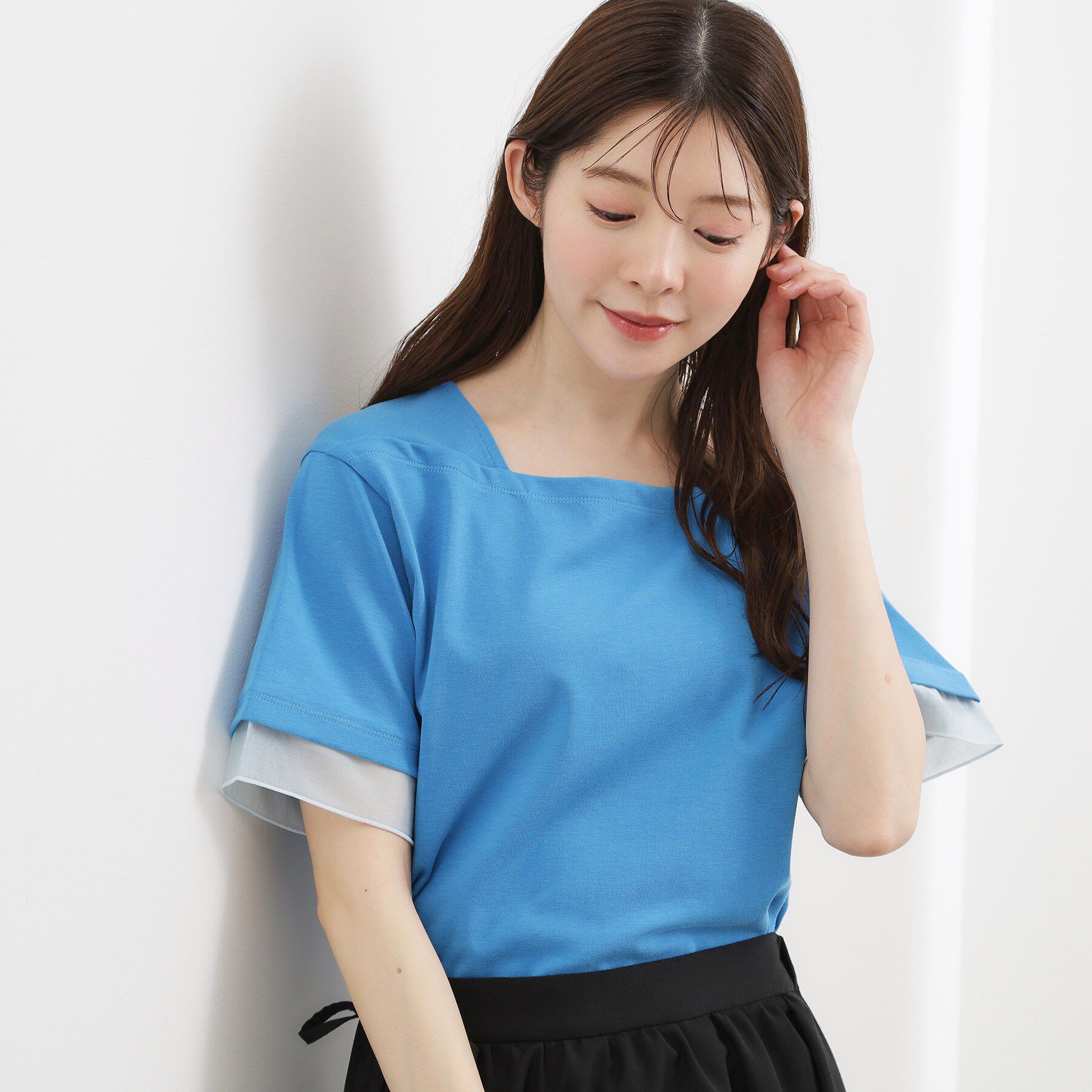 grove「【二の腕カバー/UVカット】袖口シアースクエアネックTシャツ」|Tシャツ・カットソー|