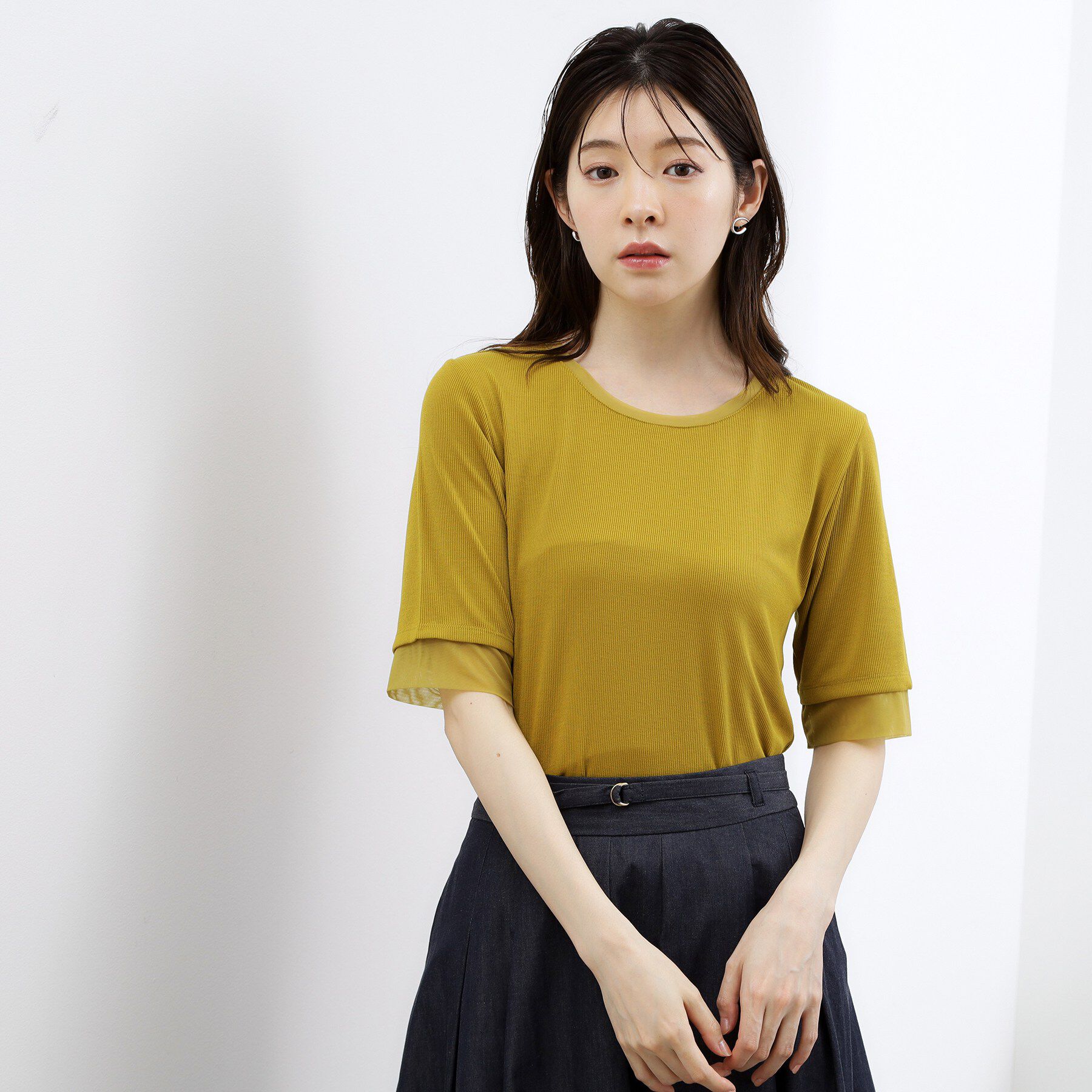 grove「【UVカット】チュールトリミング5分袖Tシャツ」|Tシャツ・カットソー|