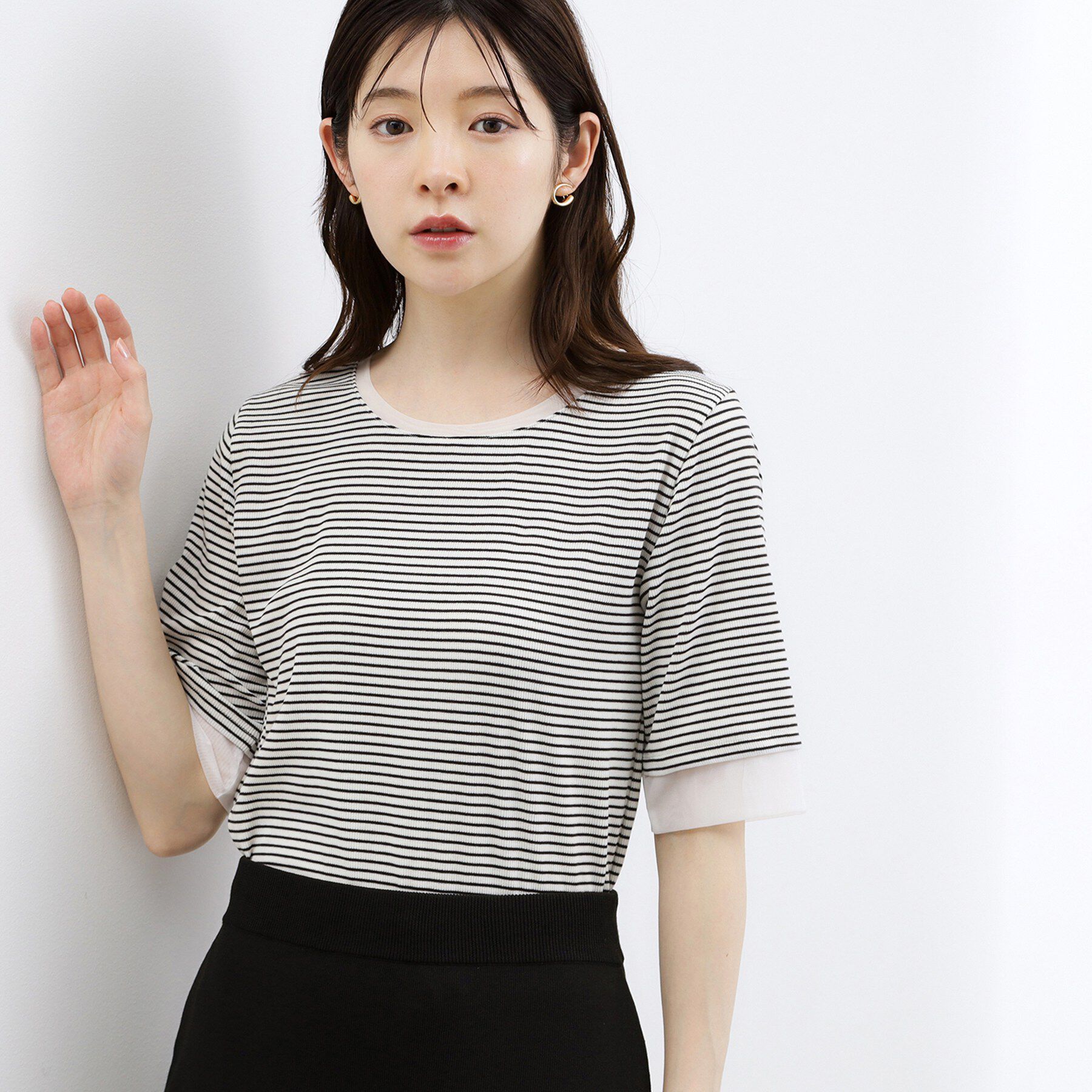 grove「【UVカット】チュールトリミング5分袖Tシャツ」|Tシャツ・カットソー|