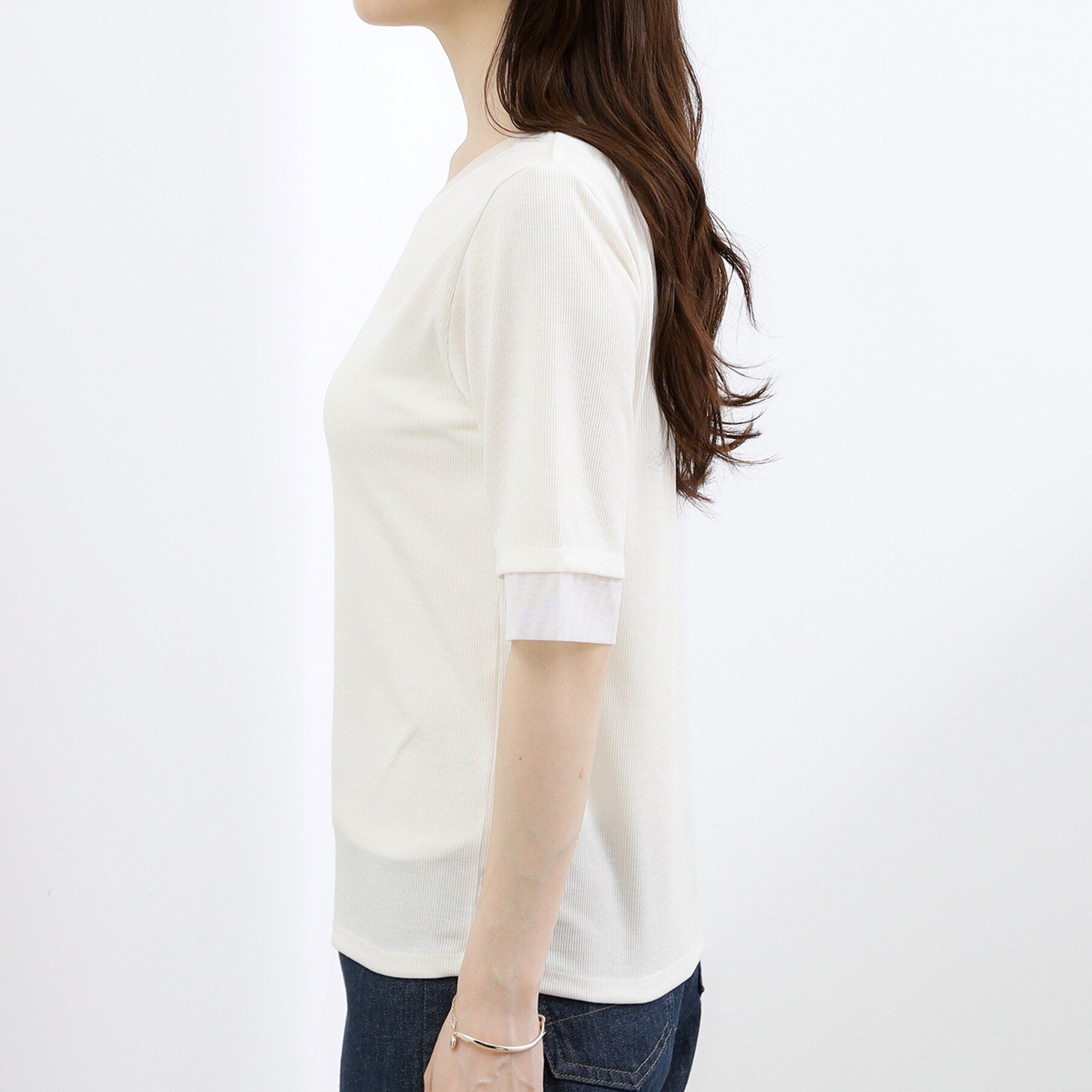 grove「【UVカット】チュールトリミング5分袖Tシャツ」|Tシャツ・カットソー|