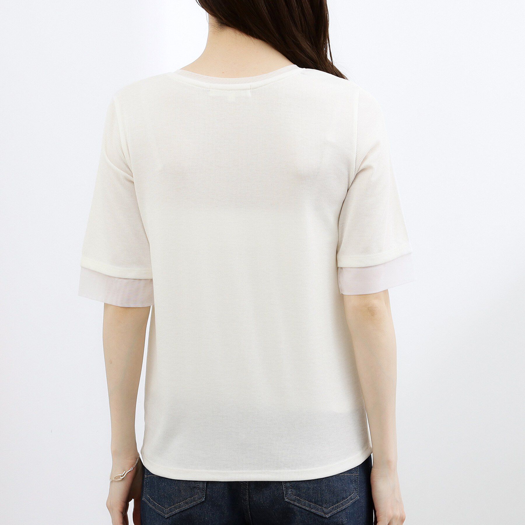 grove「【UVカット】チュールトリミング5分袖Tシャツ」|Tシャツ・カットソー|