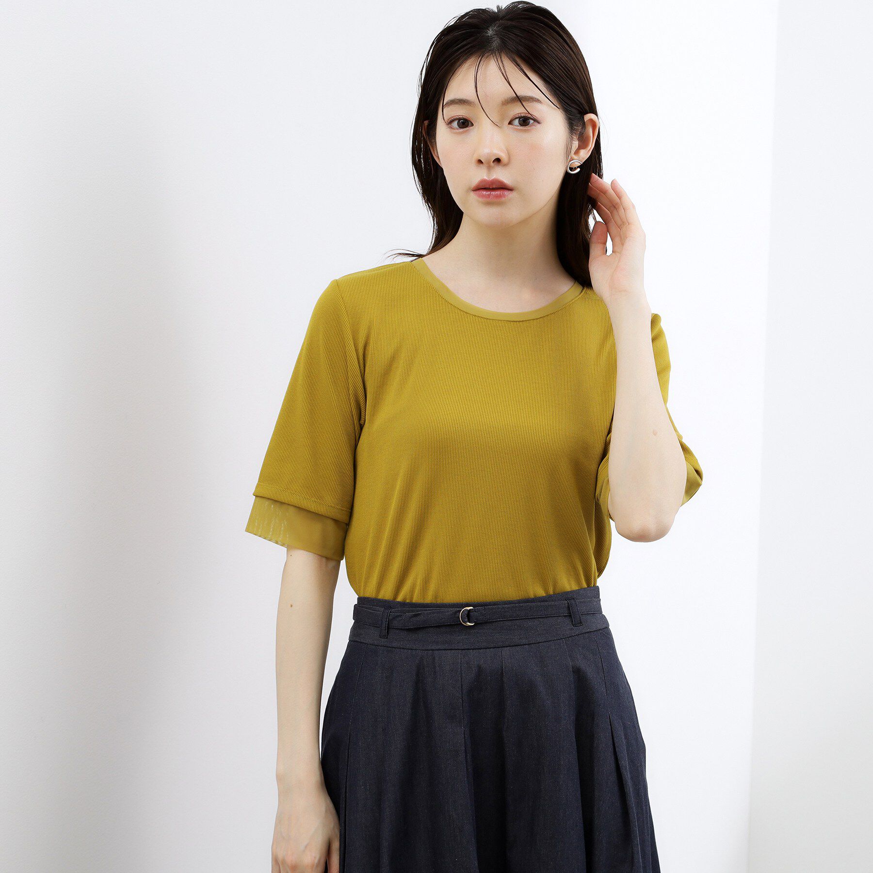grove「【UVカット】チュールトリミング5分袖Tシャツ」|Tシャツ・カットソー|オーク(034)