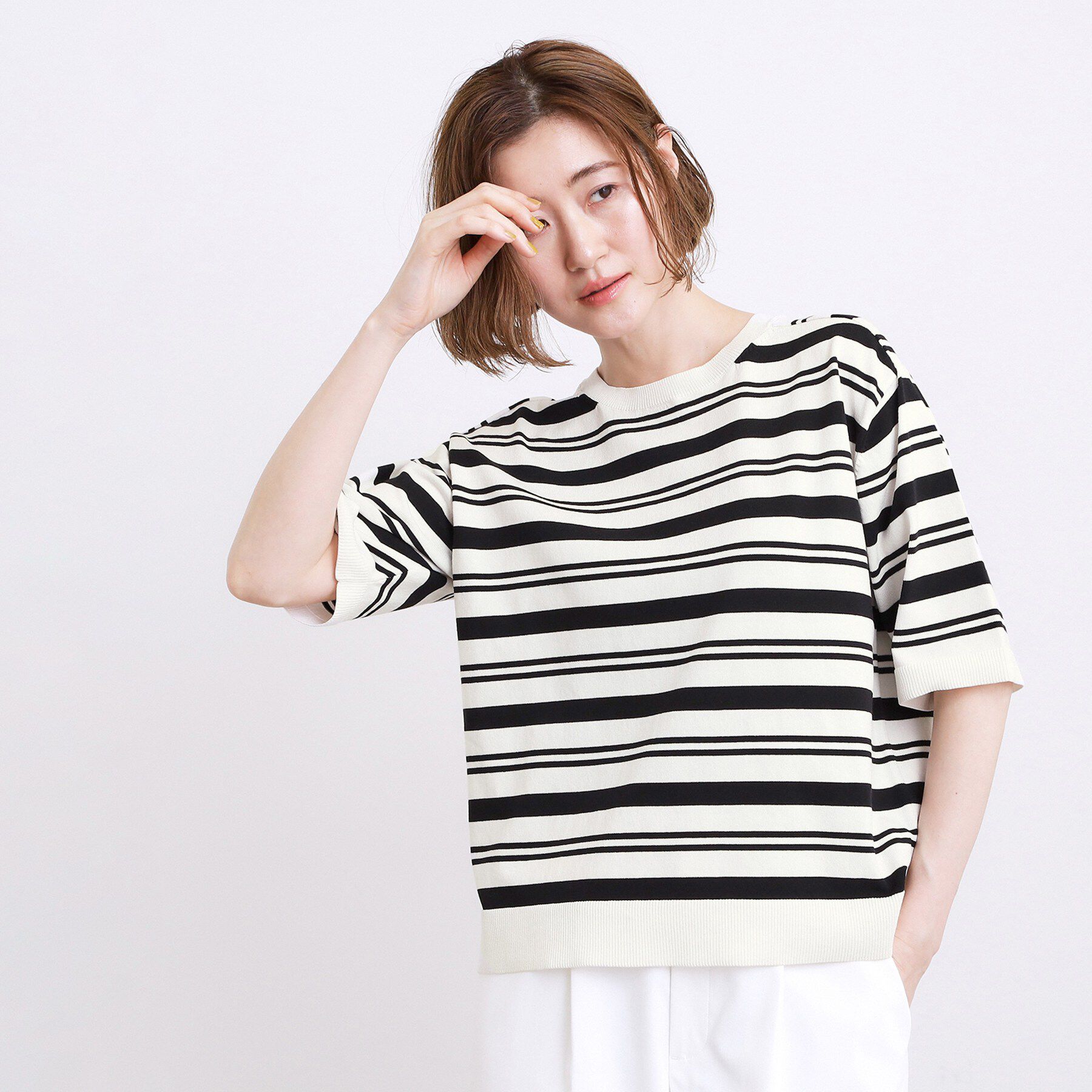 grove「【UVカット・洗濯機◎】Tシャツ感覚で着られるコットン混ニット」|ニット・セーター|