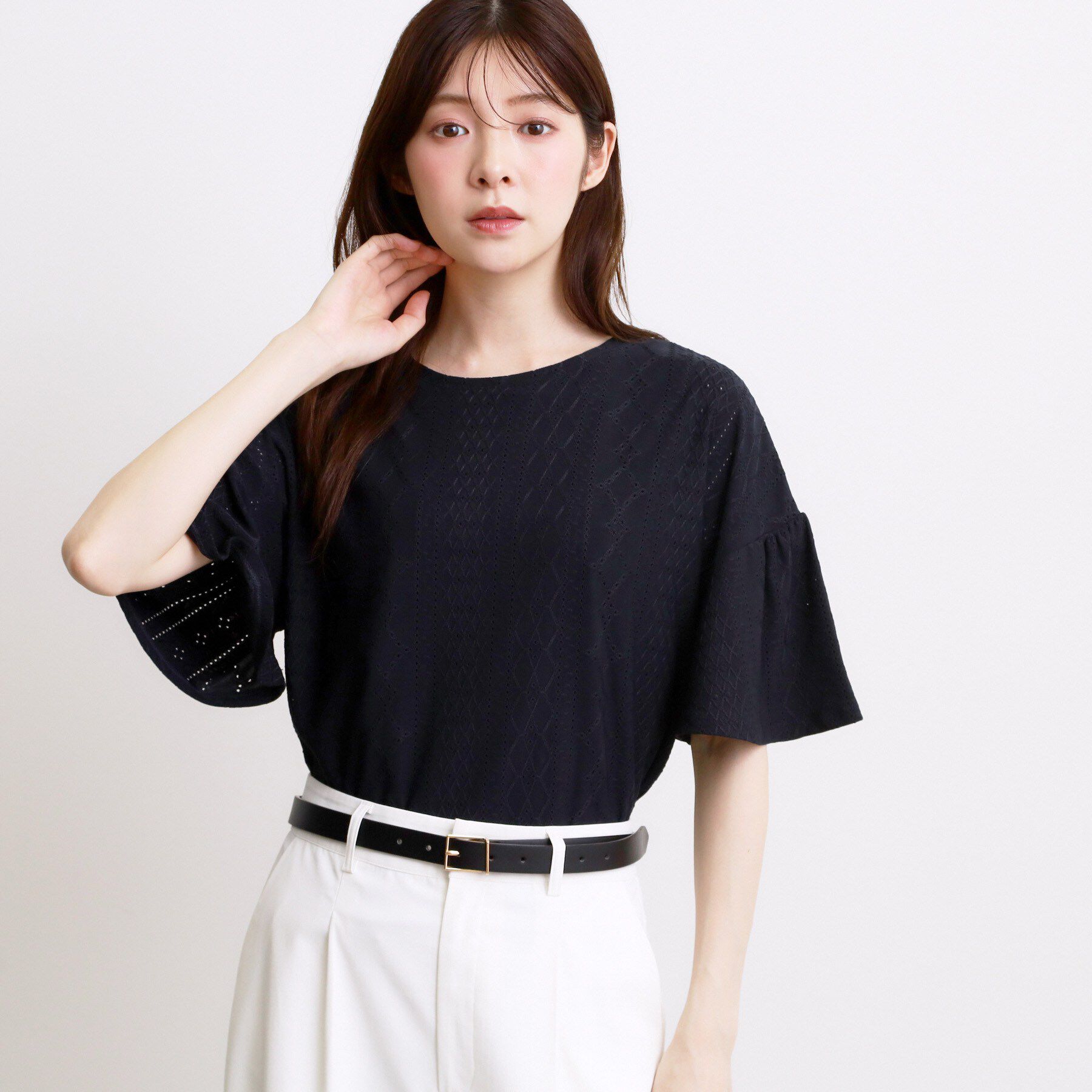 grove「アイレットレースカットソー」|Tシャツ・カットソー|ネイビー(094)