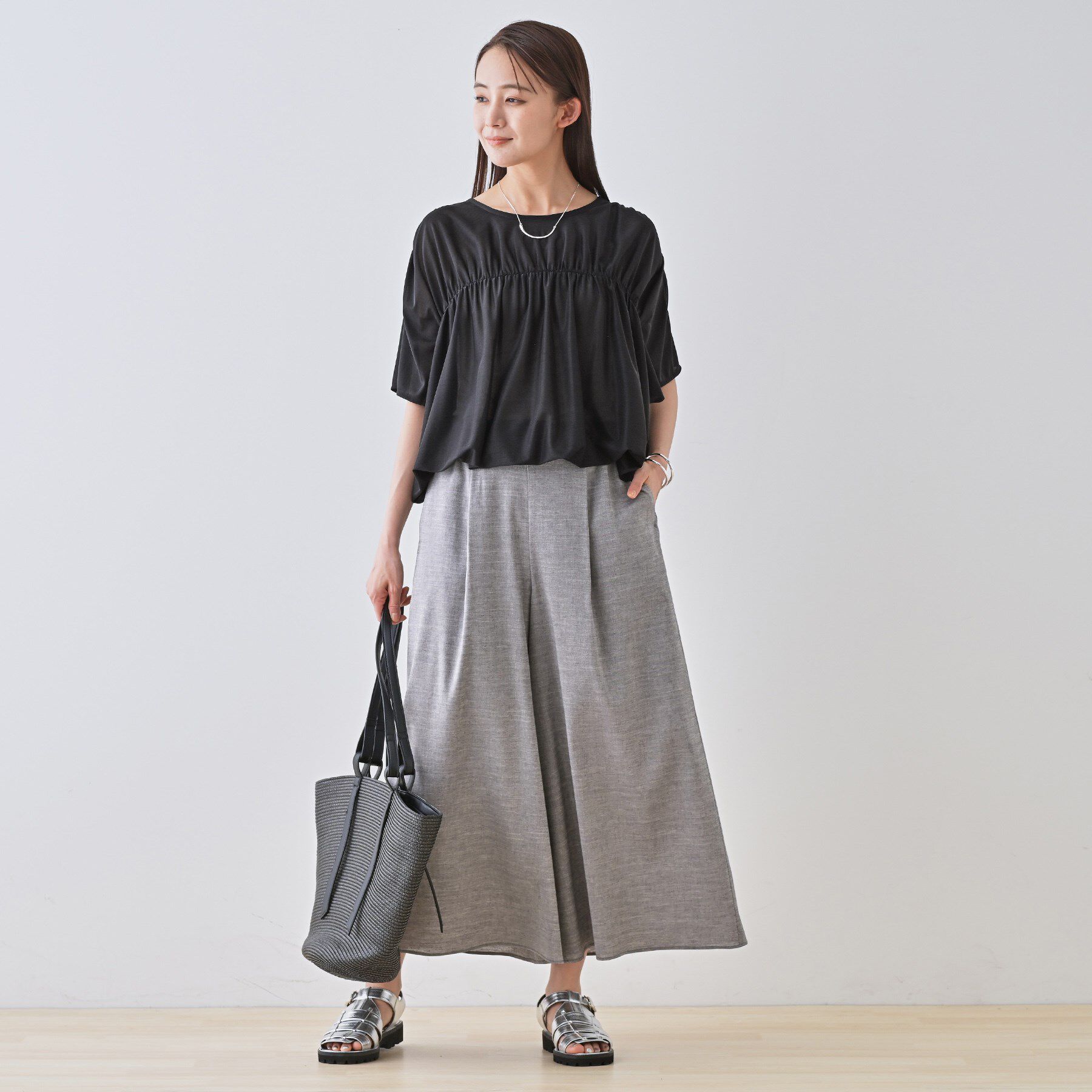 INDIVI「【洗える／体型カバー】シャーリングシアートップス」|Tシャツ・カットソー|