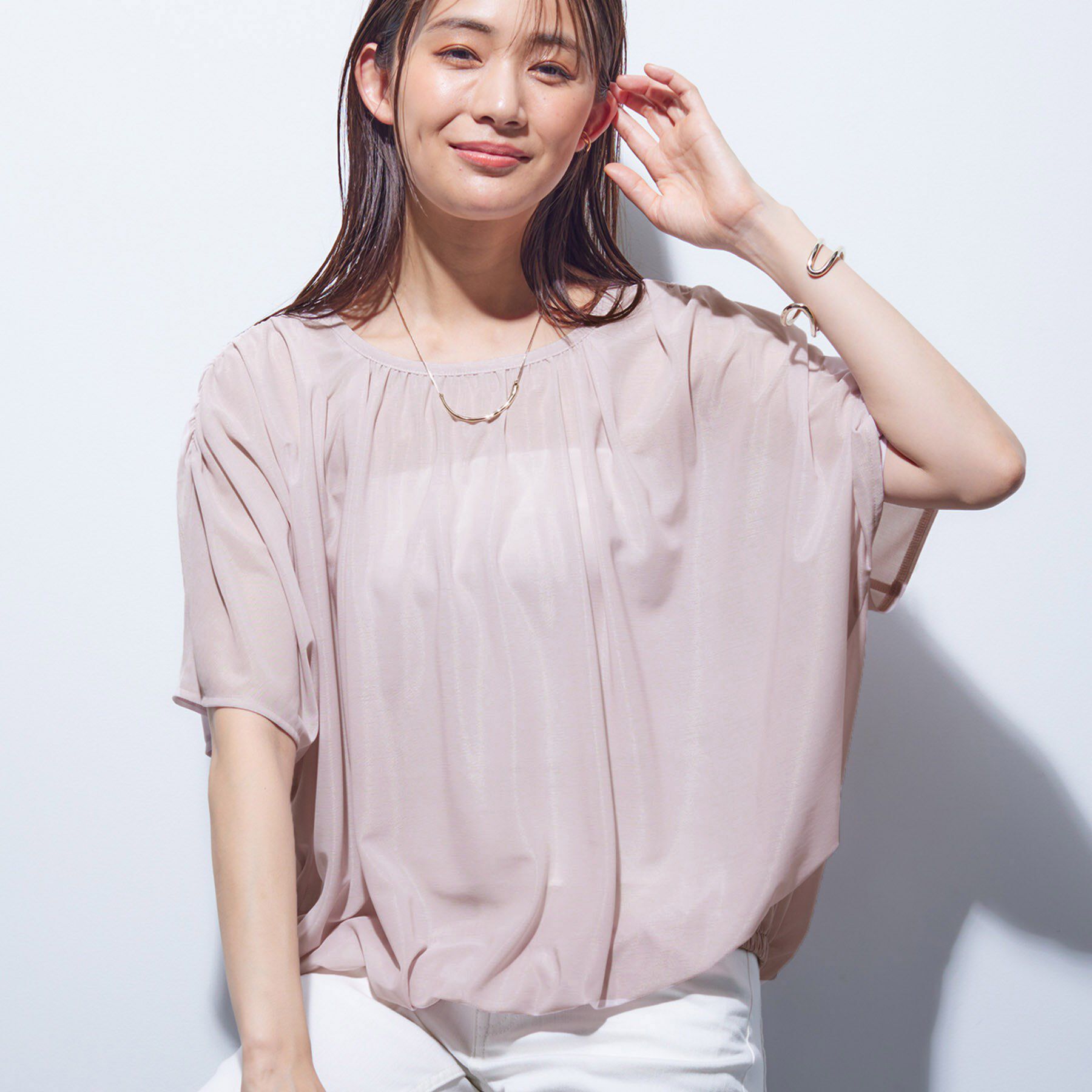 INDIVI「【洗える／体型カバー】シャーリングシアートップス」|Tシャツ・カットソー|