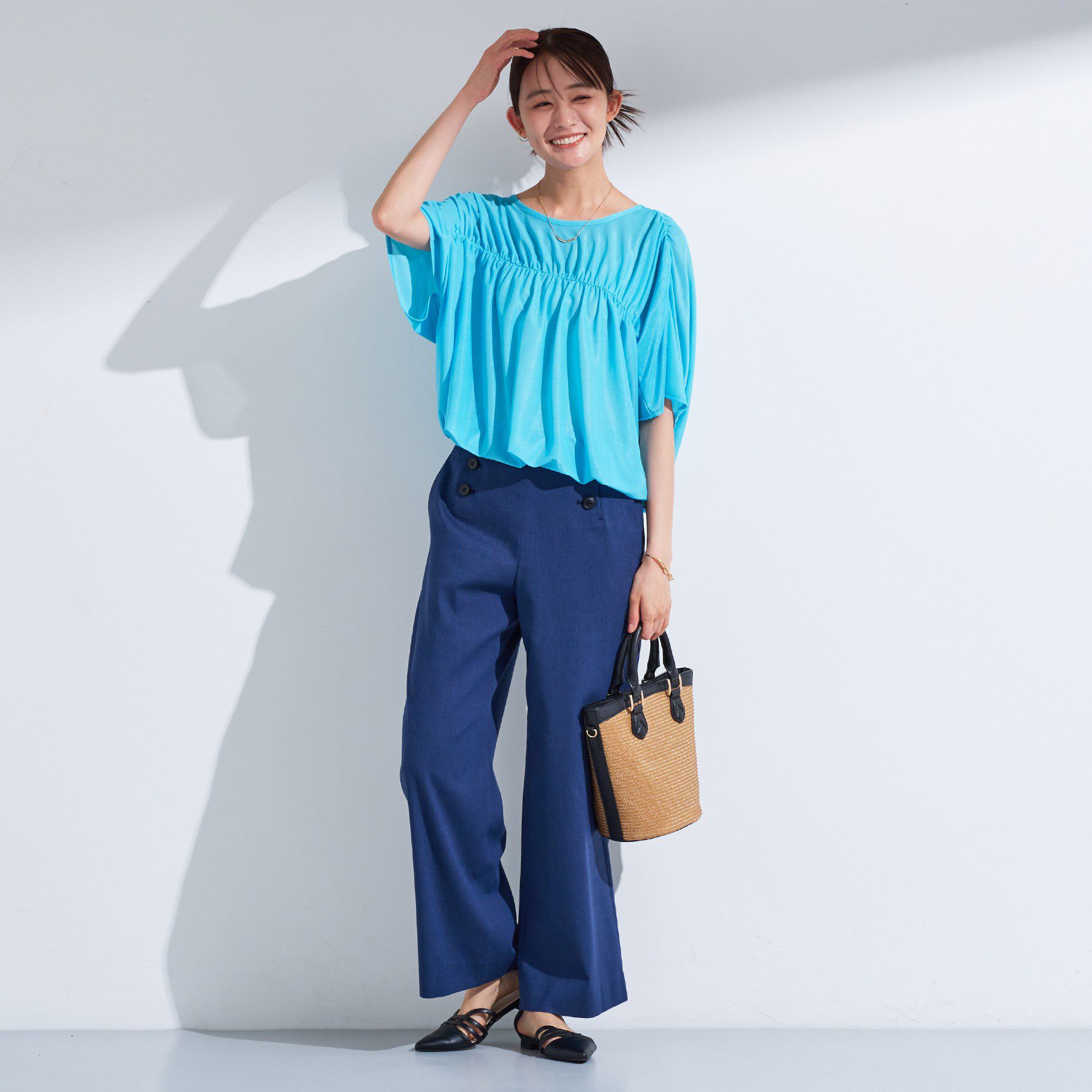INDIVI「【洗える／体型カバー】シャーリングシアートップス」|Tシャツ・カットソー|