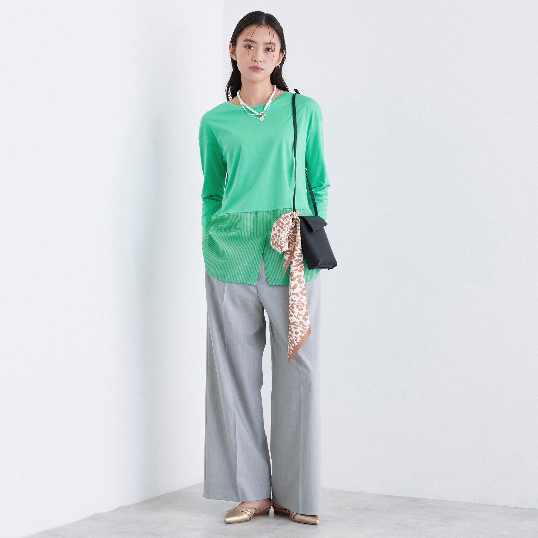 INDIVI「【コットン】シャツ切り替えカットソー」|Tシャツ・カットソー|