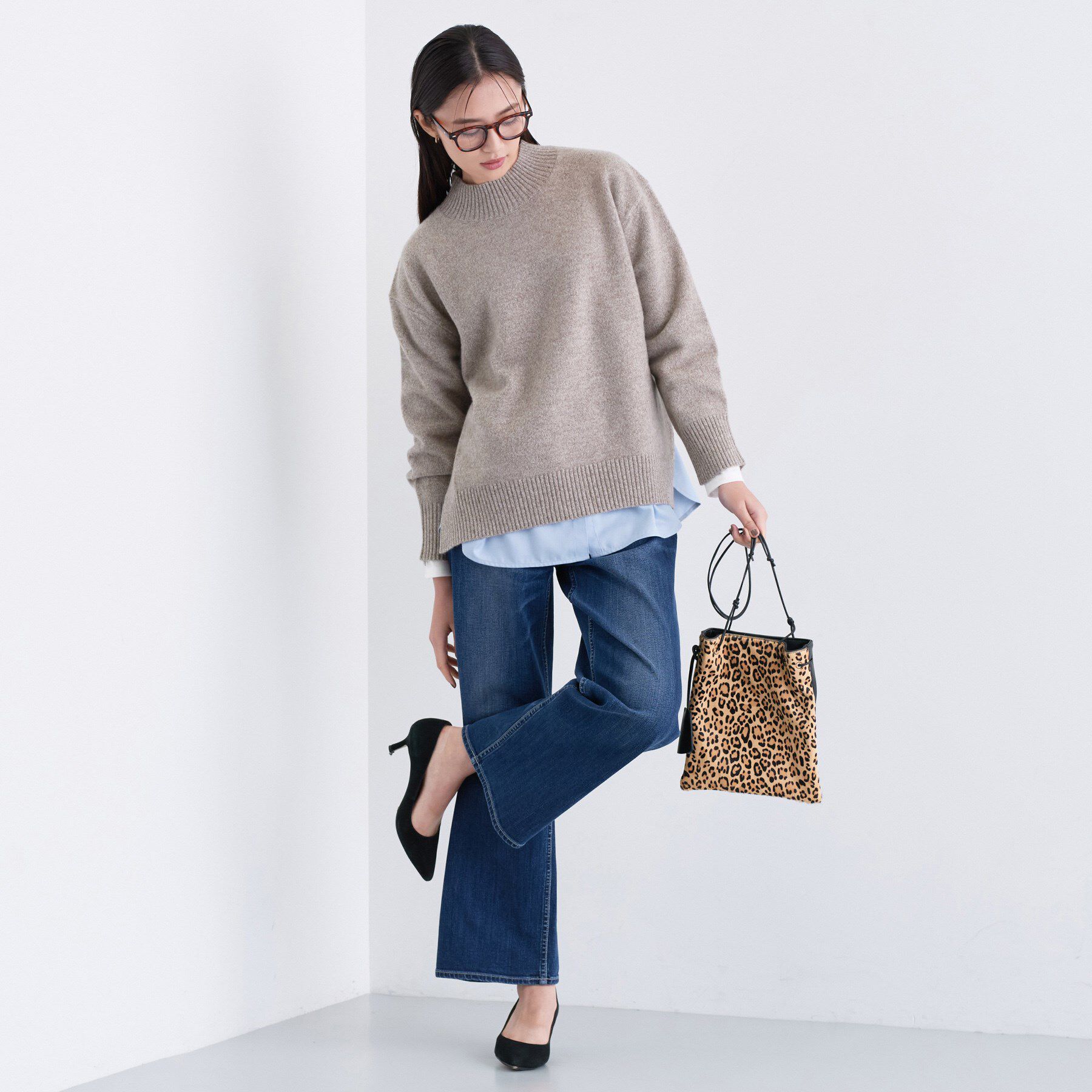 INDIVI「【コットン】シャツ切り替えカットソー」|Tシャツ・カットソー|