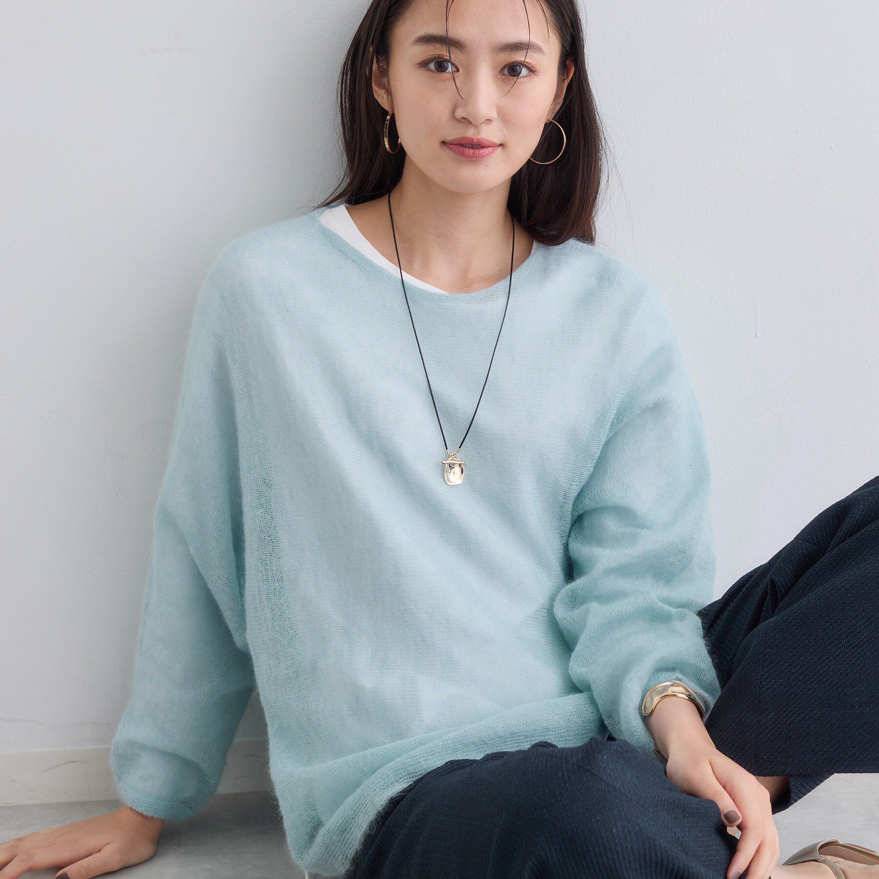 INDIVI「【キッドモヘヤ素材】ラウンドヘムニット」|ニット・セーター|