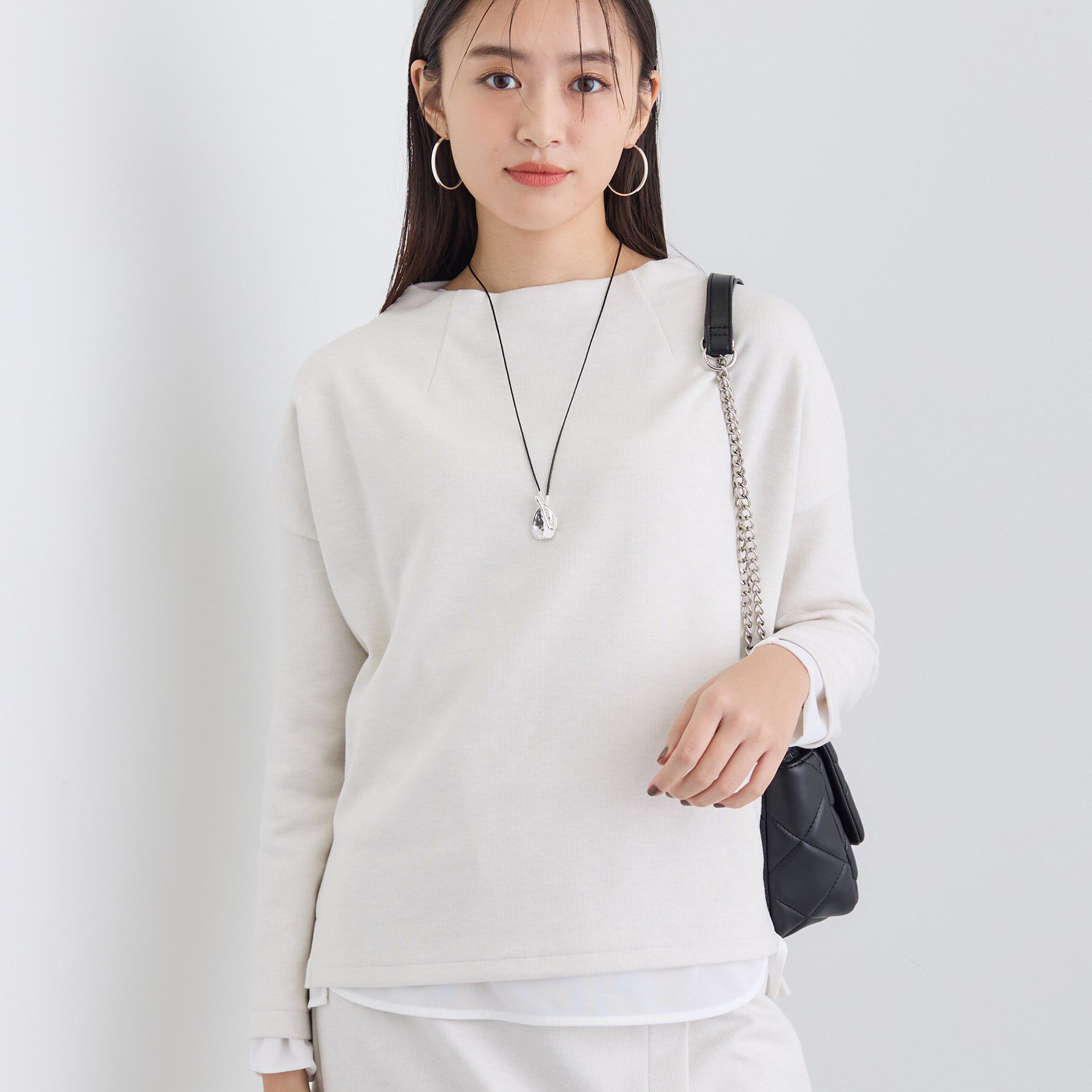 INDIVI「【SETUP可能／洗える／UVケア】ライトジャージ ボトルネックトップス」|Tシャツ・カットソー|