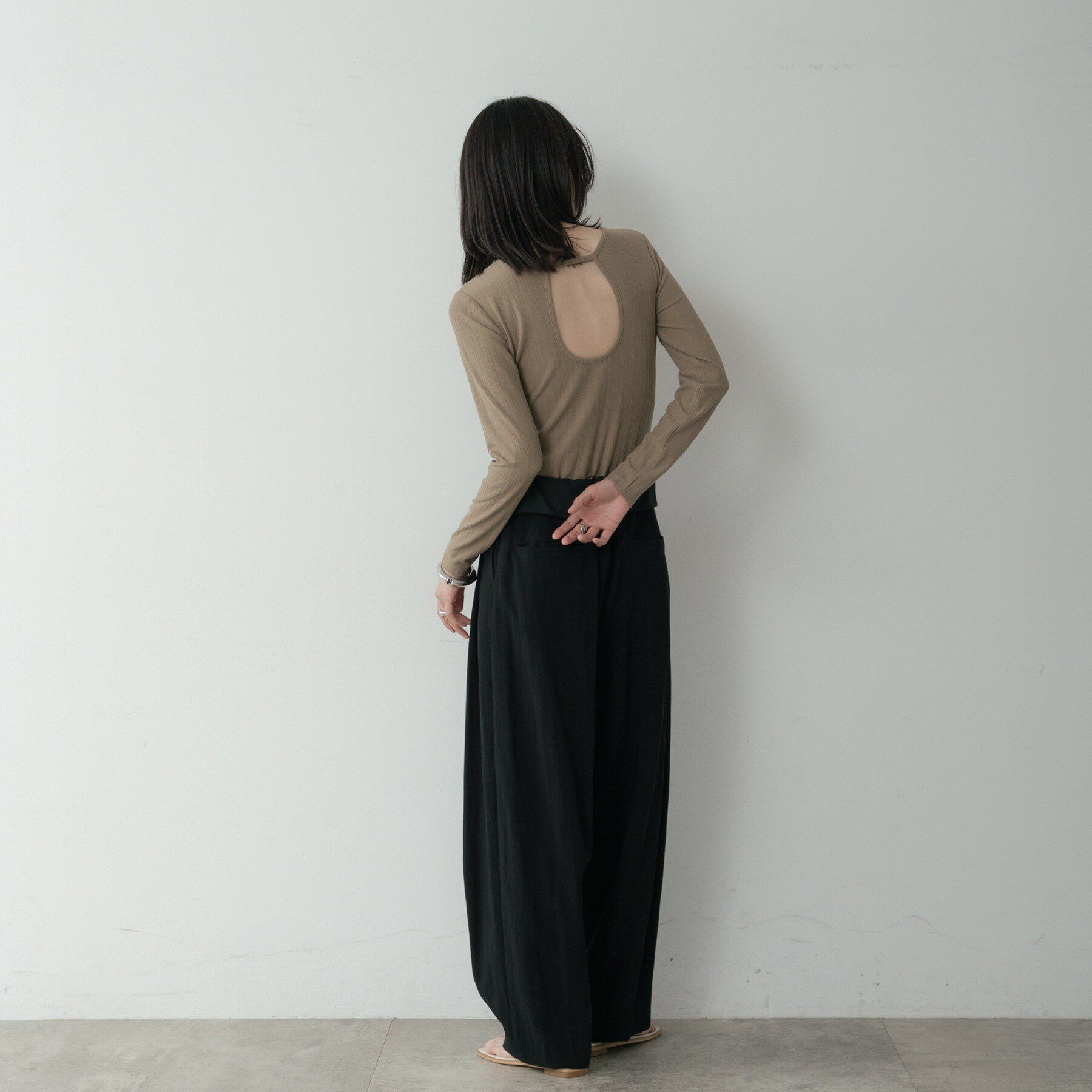 GALLEST「バックオープンリブ長袖Tシャツ」|Tシャツ・カットソー|