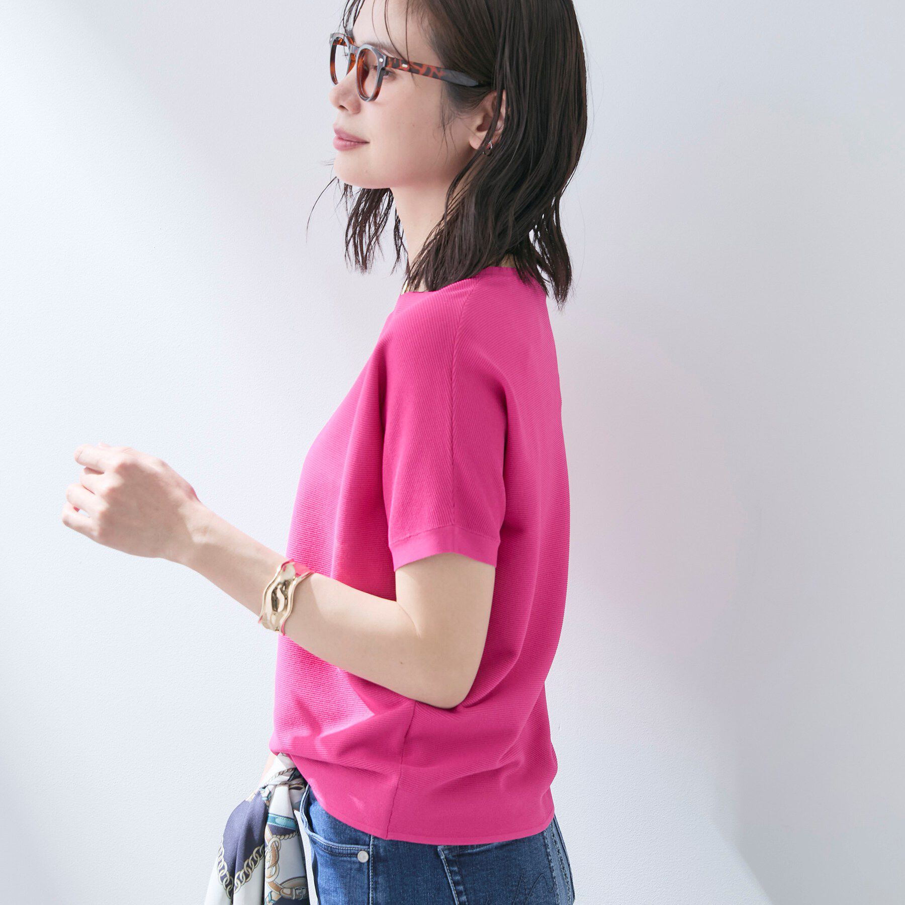 INDIVI「【洗える】ガーター編みVネックニットT」|ニット・セーター|