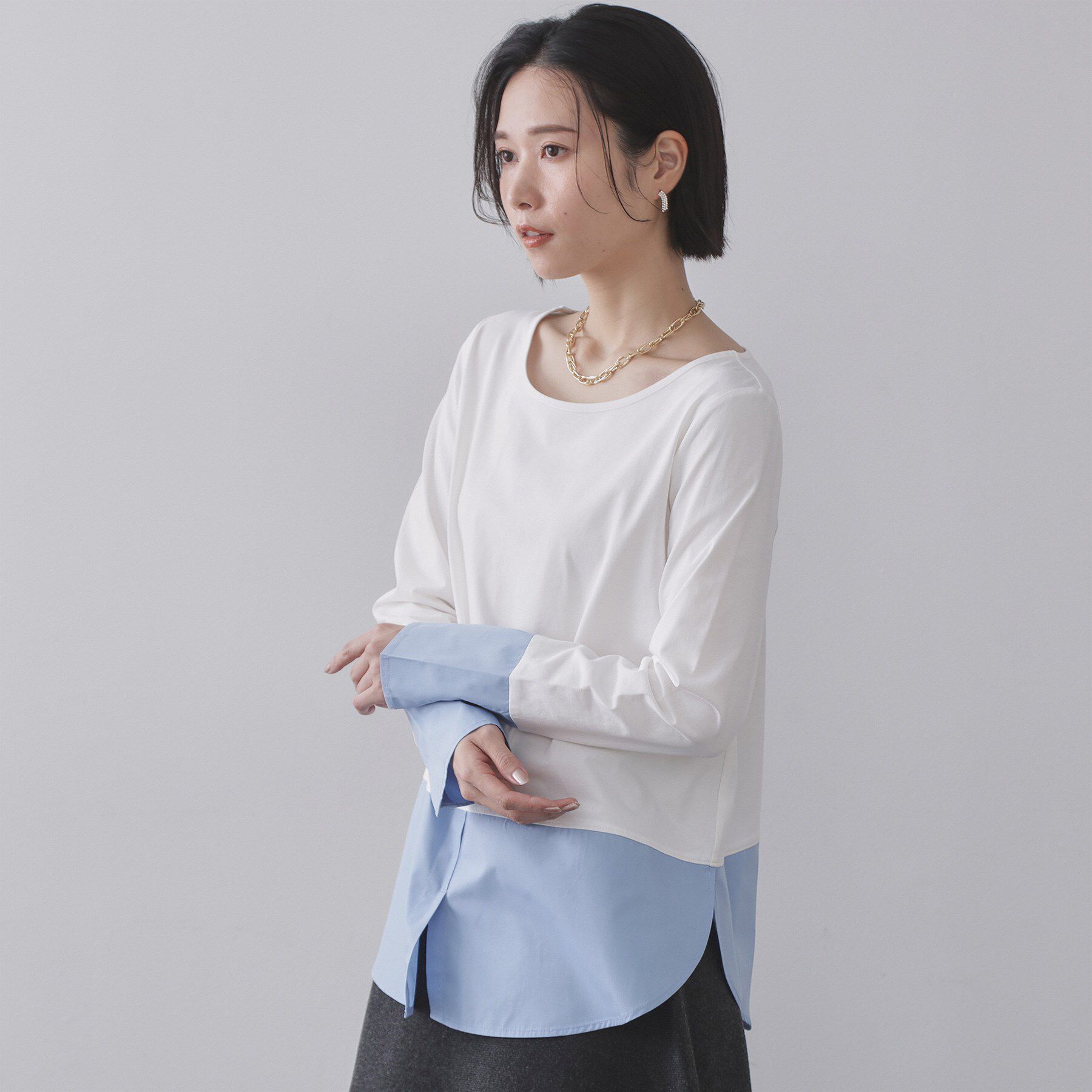 OPAQUE.CLIP「シャツドッキングカットソー【洗濯機OK】」|Tシャツ・カットソー|ブルー(091)
