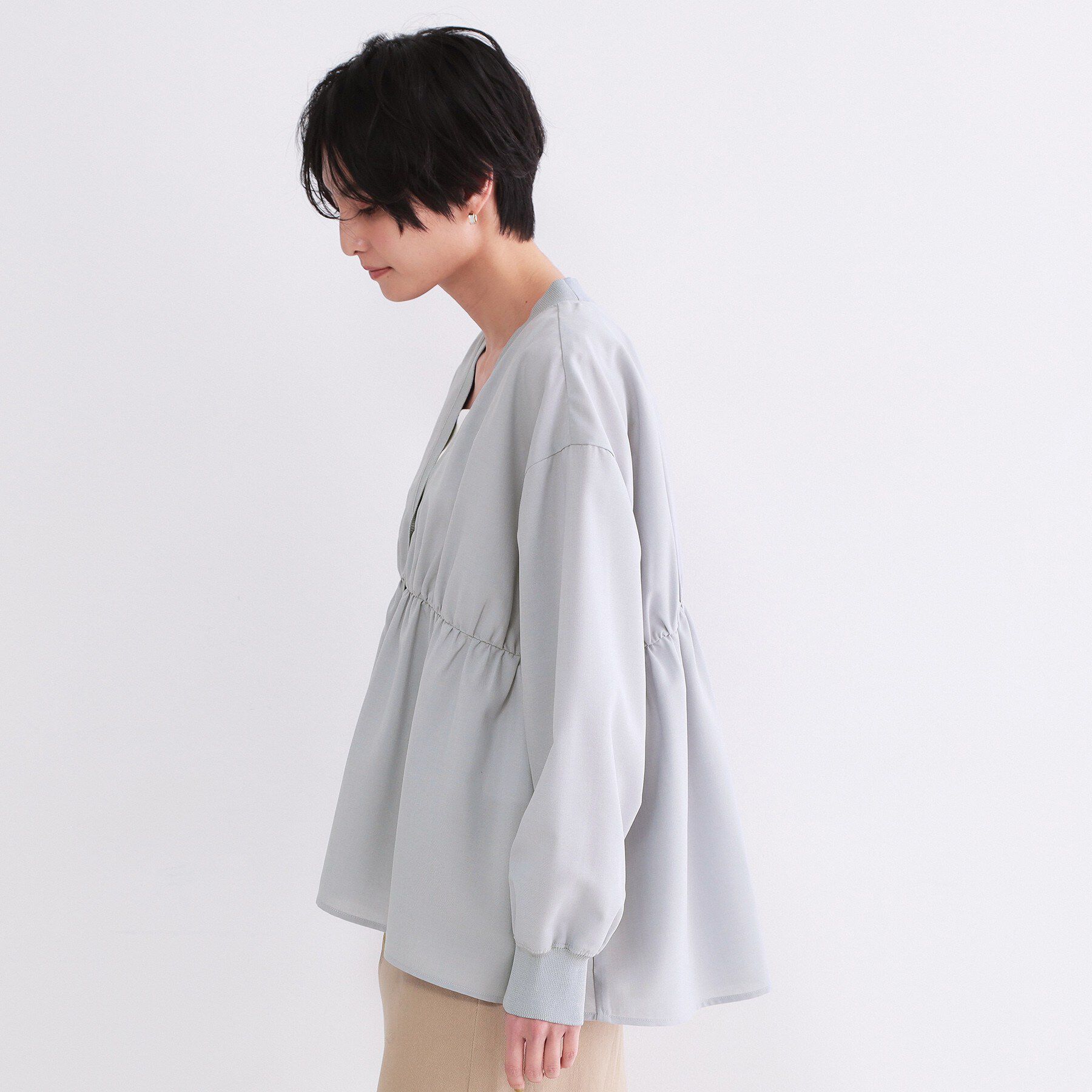 OPAQUE.CLIP「ブラウス風Vネックカーディガン【洗濯機OK】」|カーディガン|