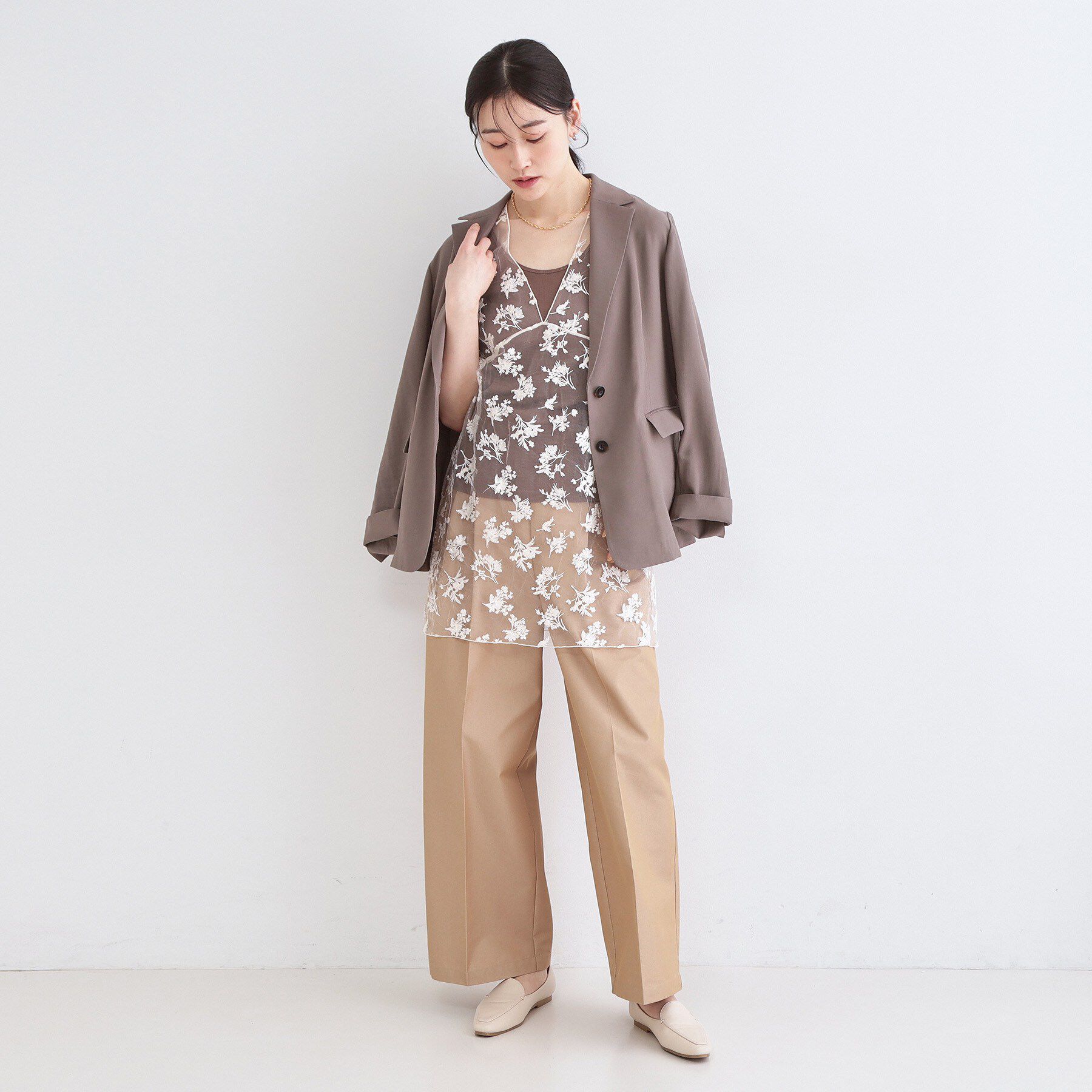 OPAQUE.CLIP「シアー刺繍チュニックブラウス【洗濯機OK】」|シャツ・ブラウス|