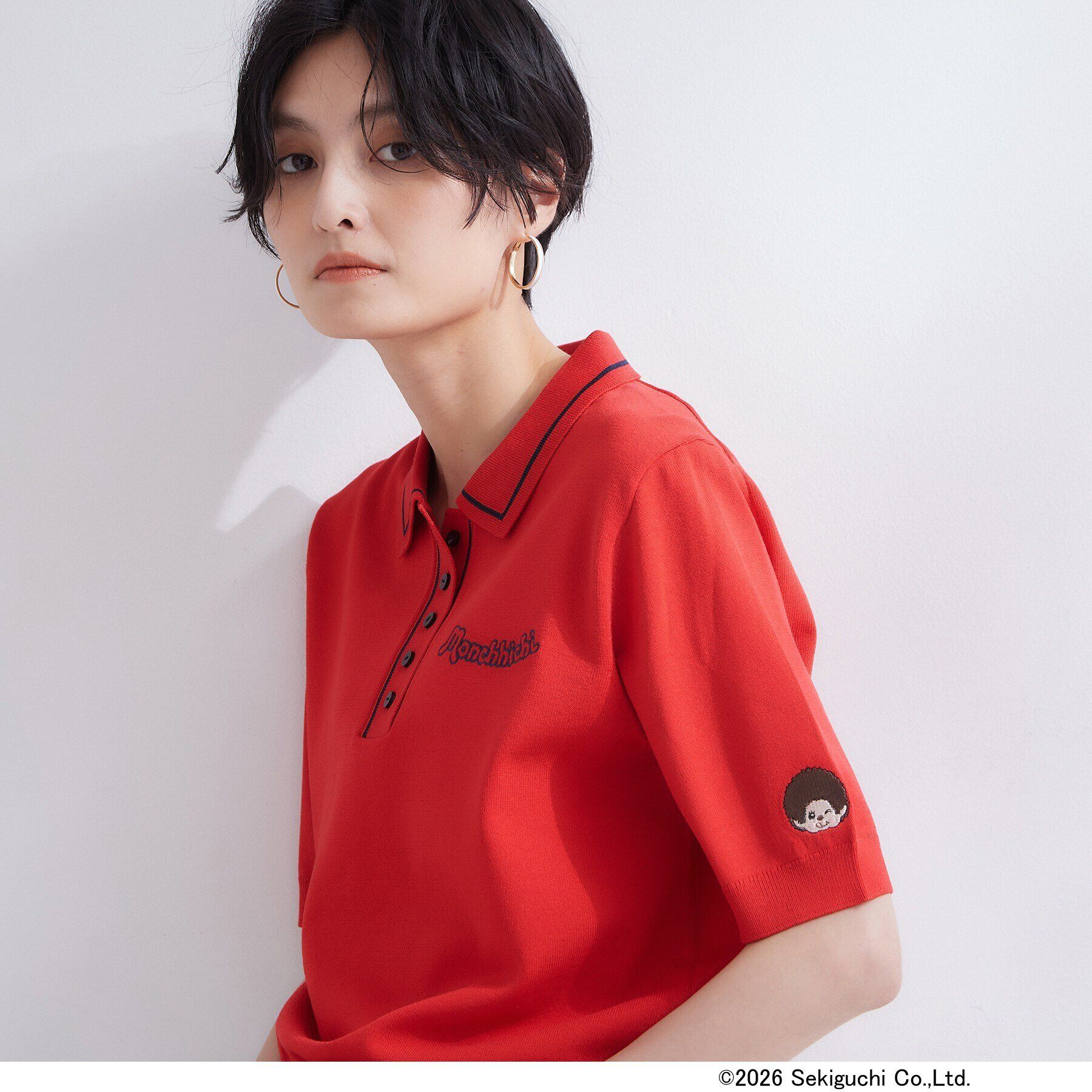 OPAQUE.CLIP「【モンチッチ】刺繍入りポロニット《洗濯機OK》」|ニット・セーター|レッド(062)