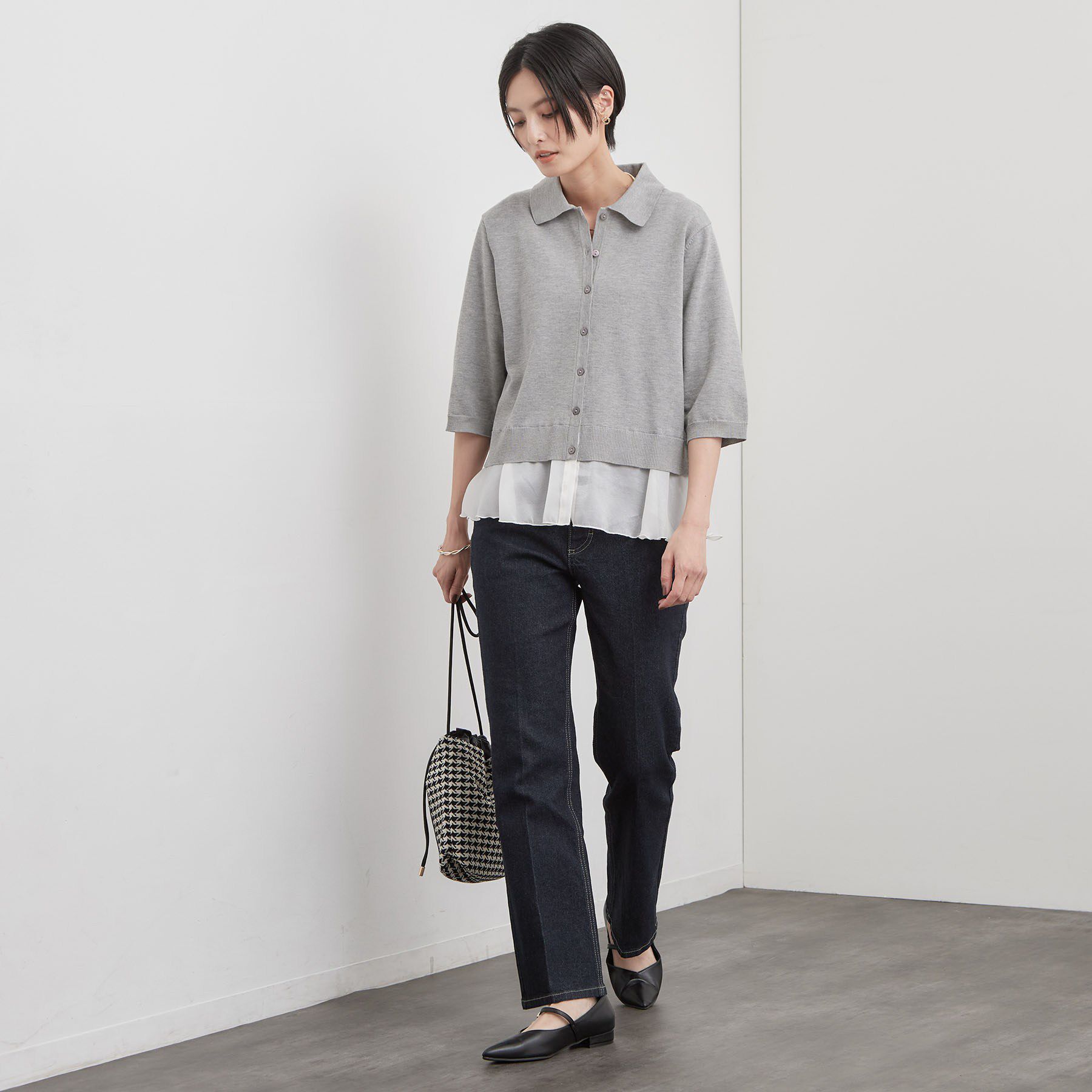 OPAQUE.CLIP「裾シアードッキングニット【洗濯機OK】」|カーディガン|