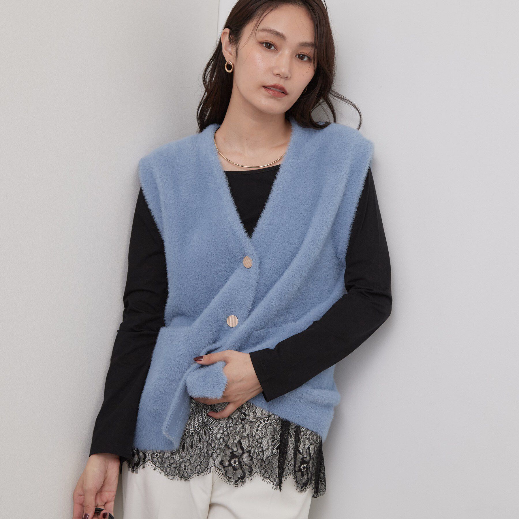 OPAQUE.CLIP「裾レースドッキングカットソー【洗濯機OK】」|Tシャツ・カットソー|