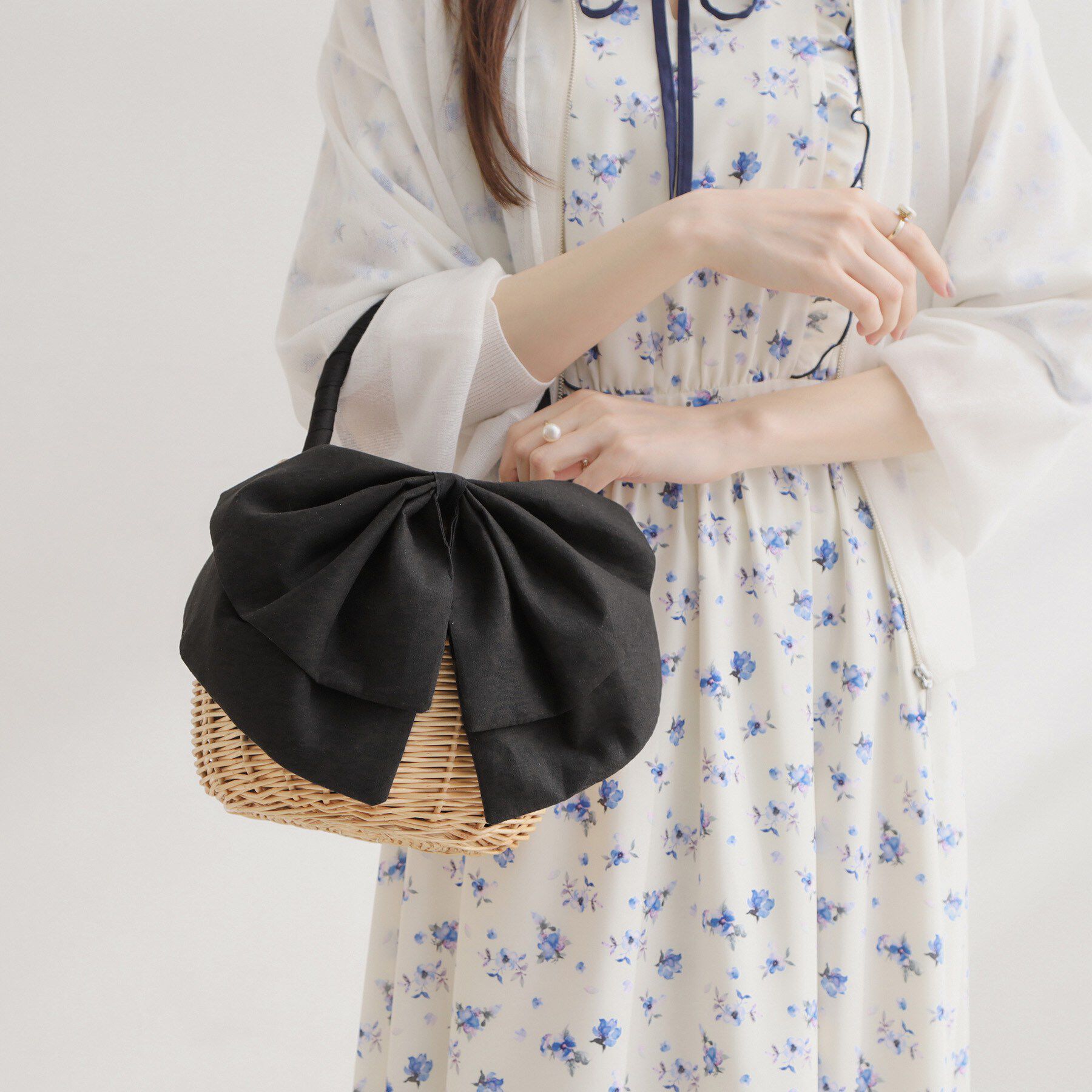 Couture broach「BIGリボン付きラタンバッグ」|ハンドバッグ|