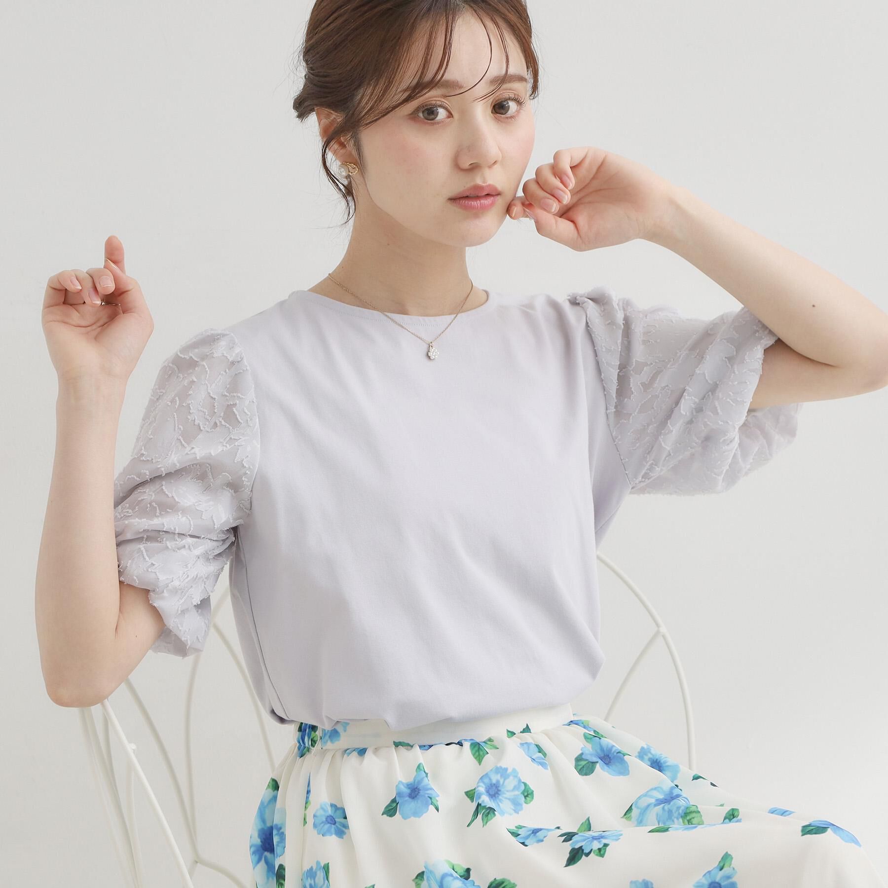 Couture broach「【接触冷感・UVカット・洗える】バルーンスリーブ トップス」|Tシャツ・カットソー|