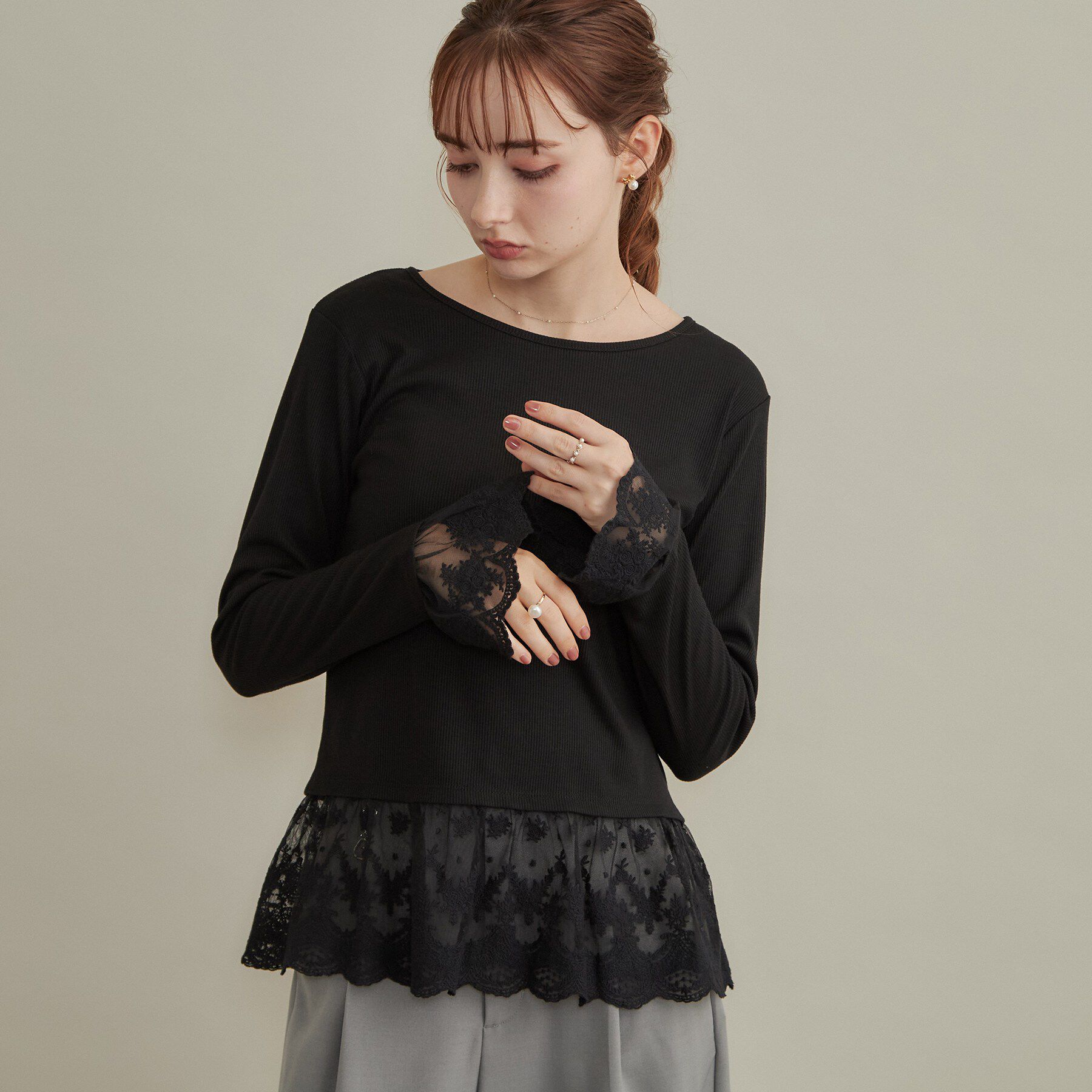 Couture broach「【重ね着で楽しめる・洗濯機可】レース レイヤードトップス」|Tシャツ・カットソー|