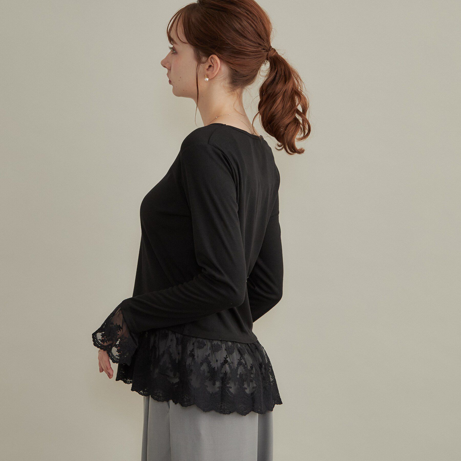 Couture broach「【重ね着で楽しめる・洗濯機可】レース レイヤードトップス」|Tシャツ・カットソー|