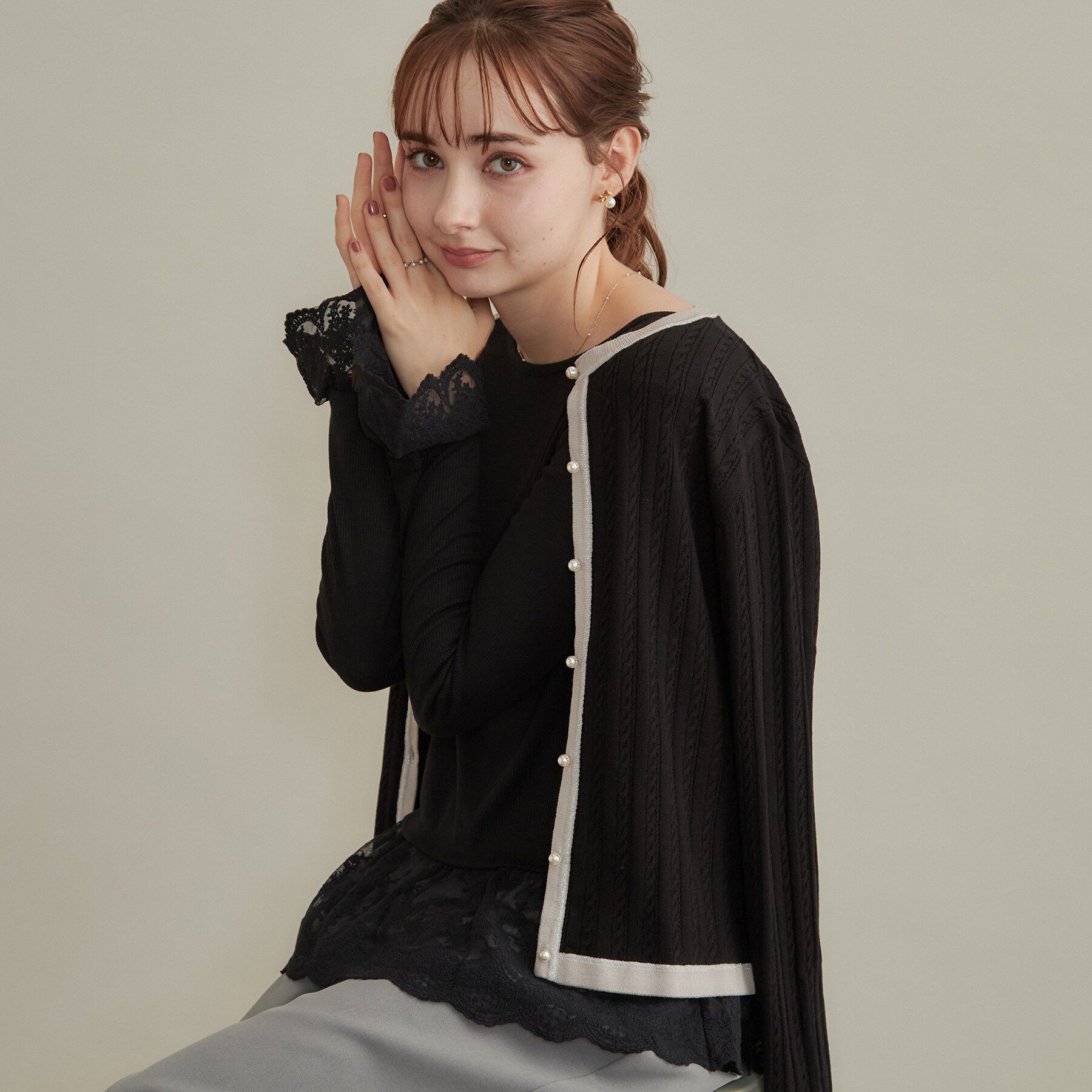 Couture broach「【重ね着で楽しめる・洗濯機可】レース レイヤードトップス」|Tシャツ・カットソー|ブラック(019)