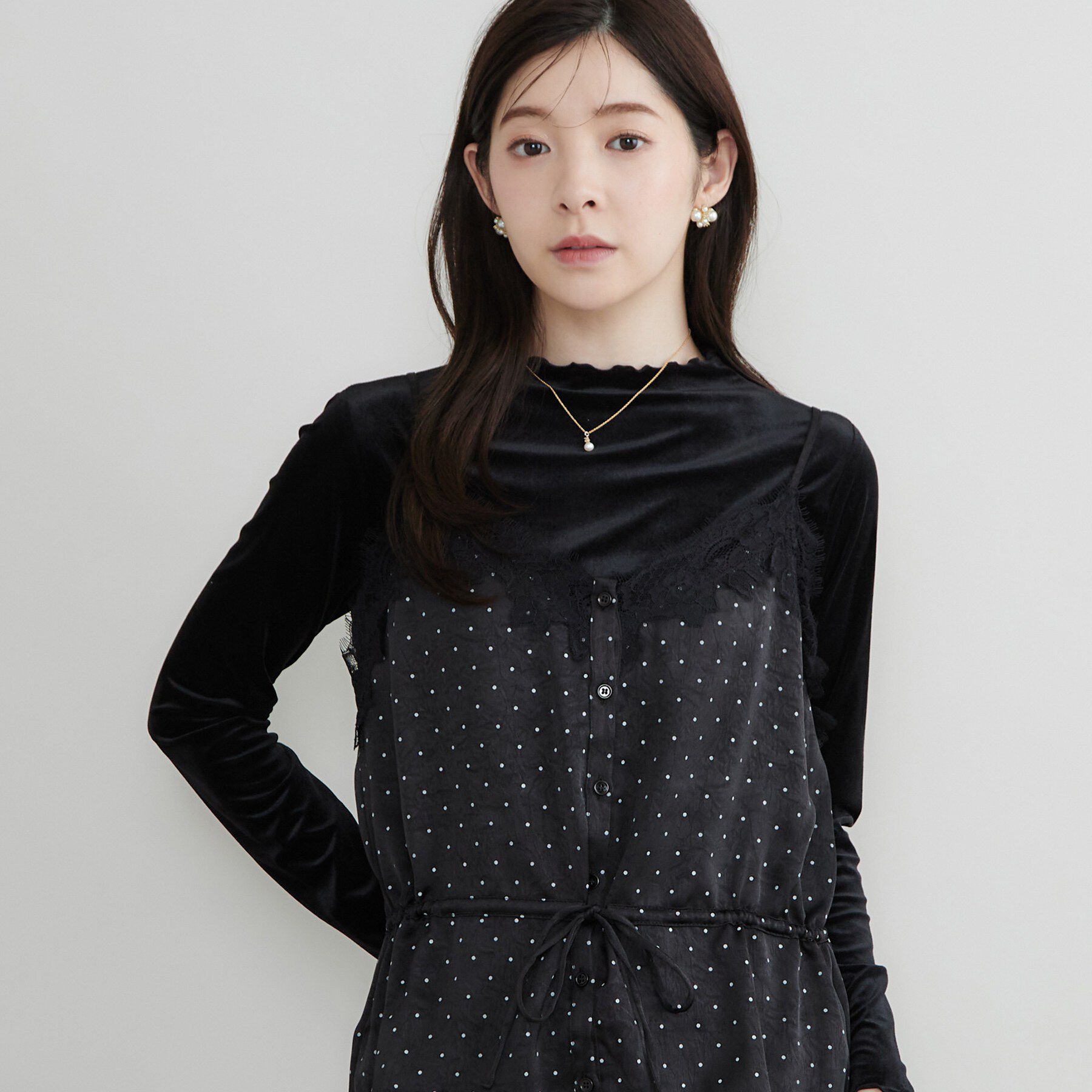 Couture broach「ドットサテンレースキャミ」|キャミソール|