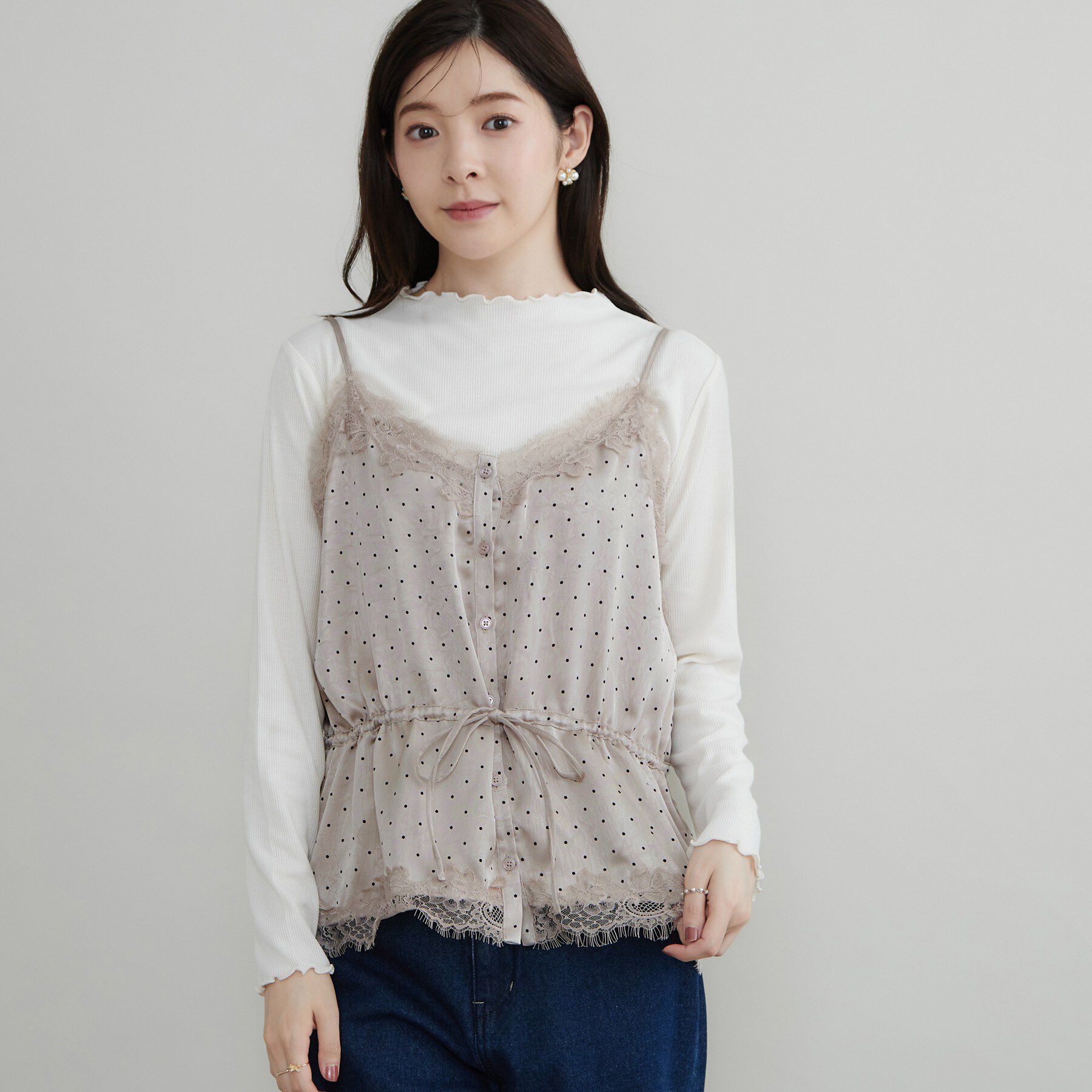 Couture broach「ドットサテンレースキャミ」|キャミソール|