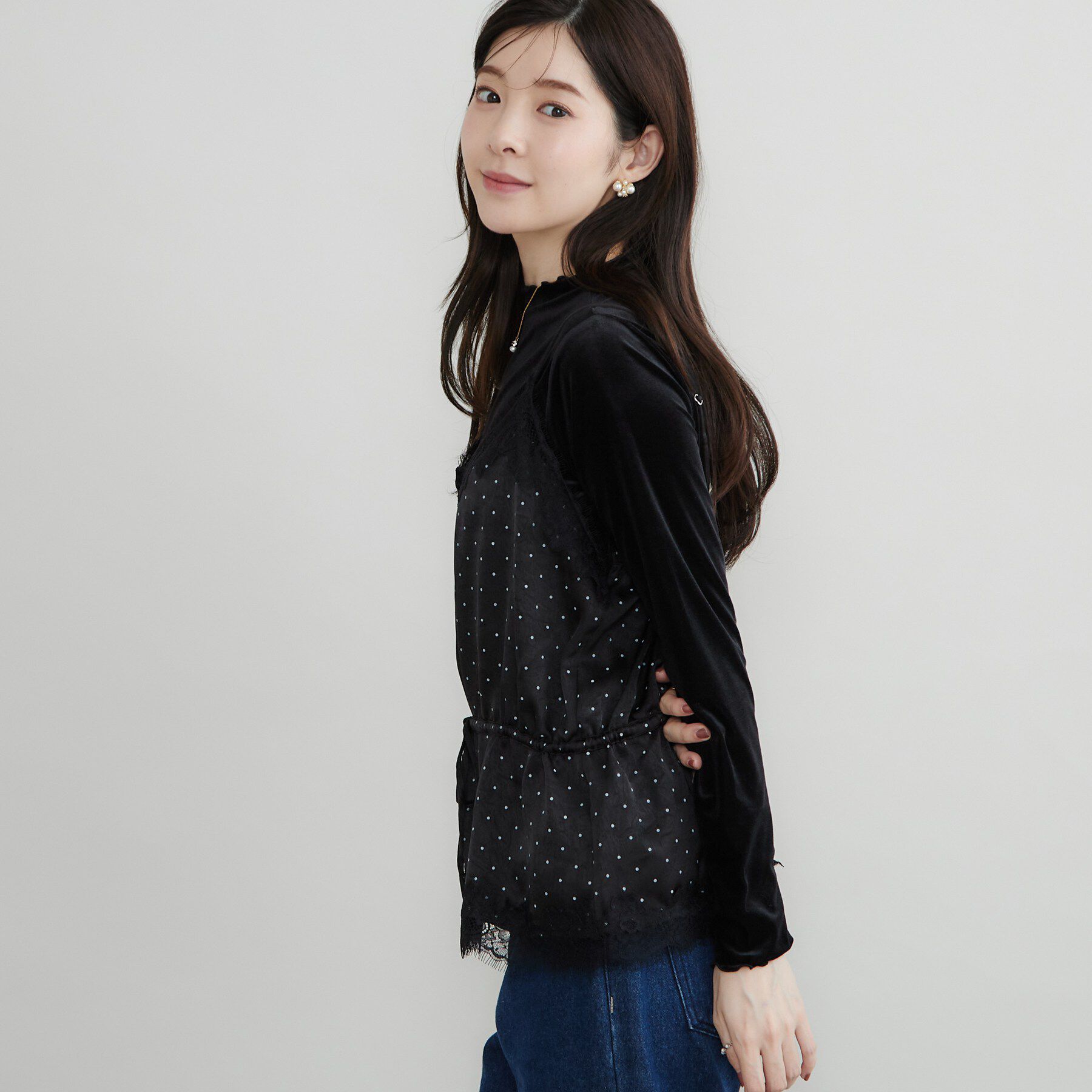 Couture broach「ドットサテンレースキャミ」|キャミソール|