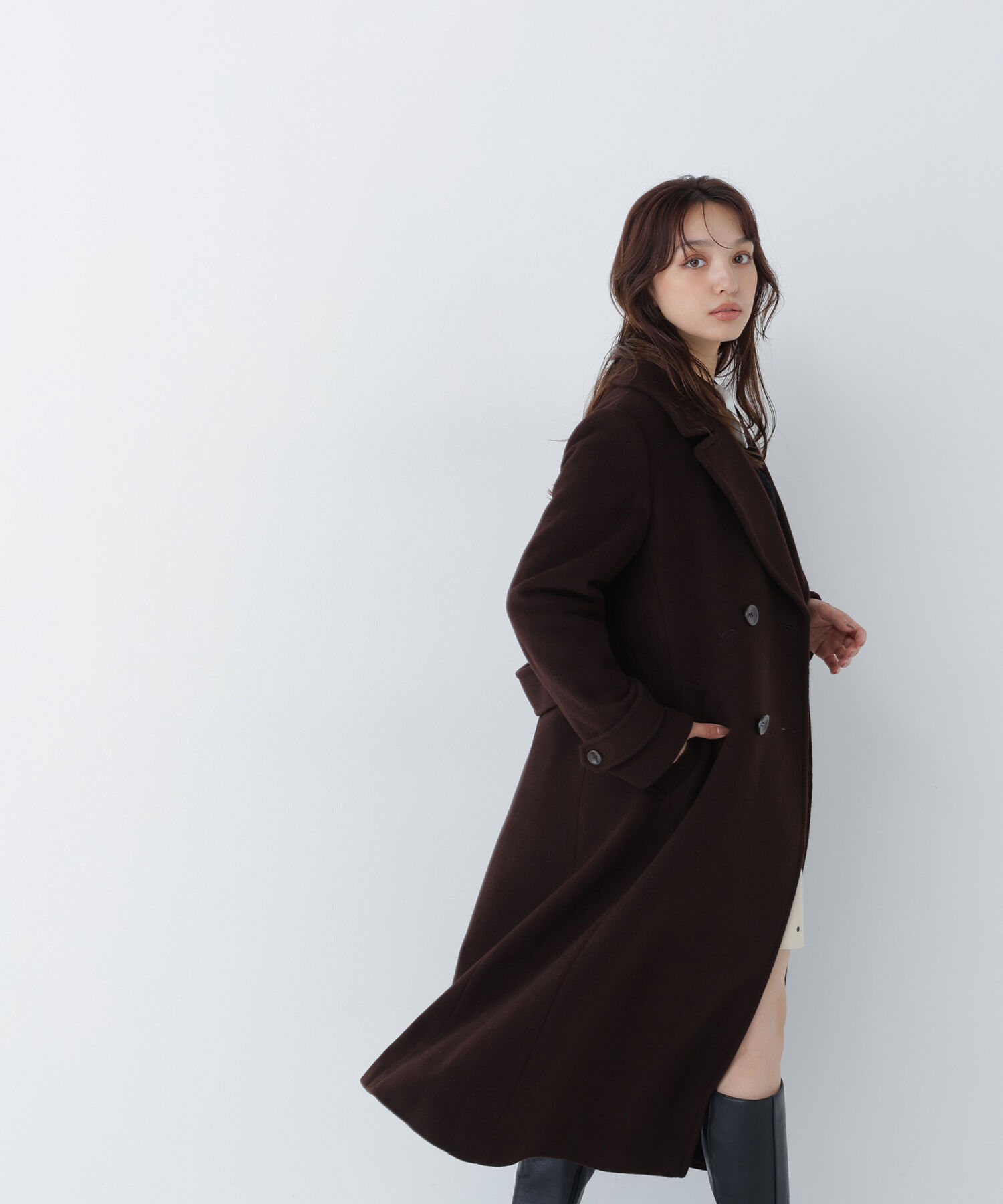  「ビッグカラーダブルチェスターコート 26AW」|その他|ダークブラウ 1
