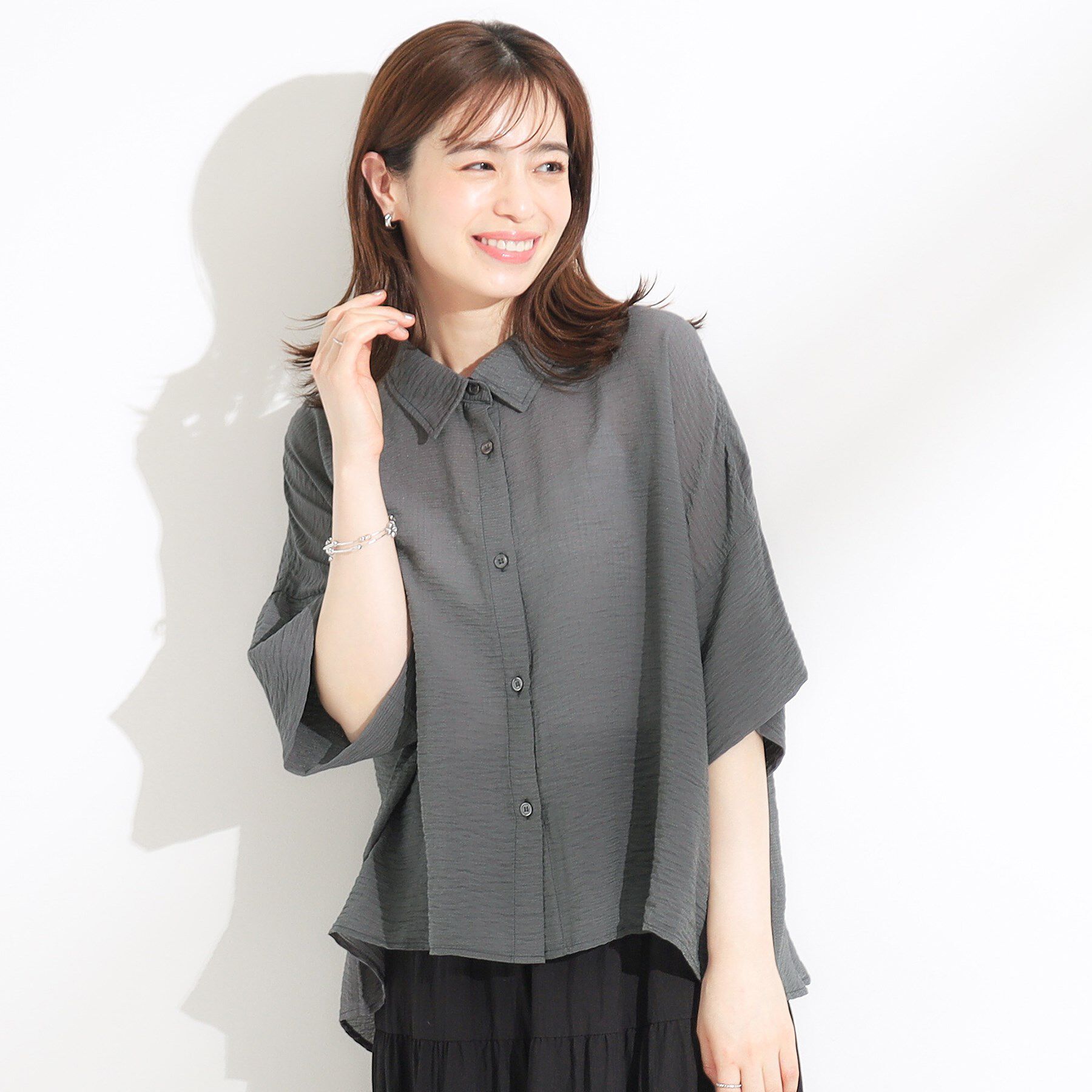 SHOO･LA･RUE「ゆるっと感がこなれ見え ワッシャーシアー半袖シャツ」|シャツ・ブラウス|