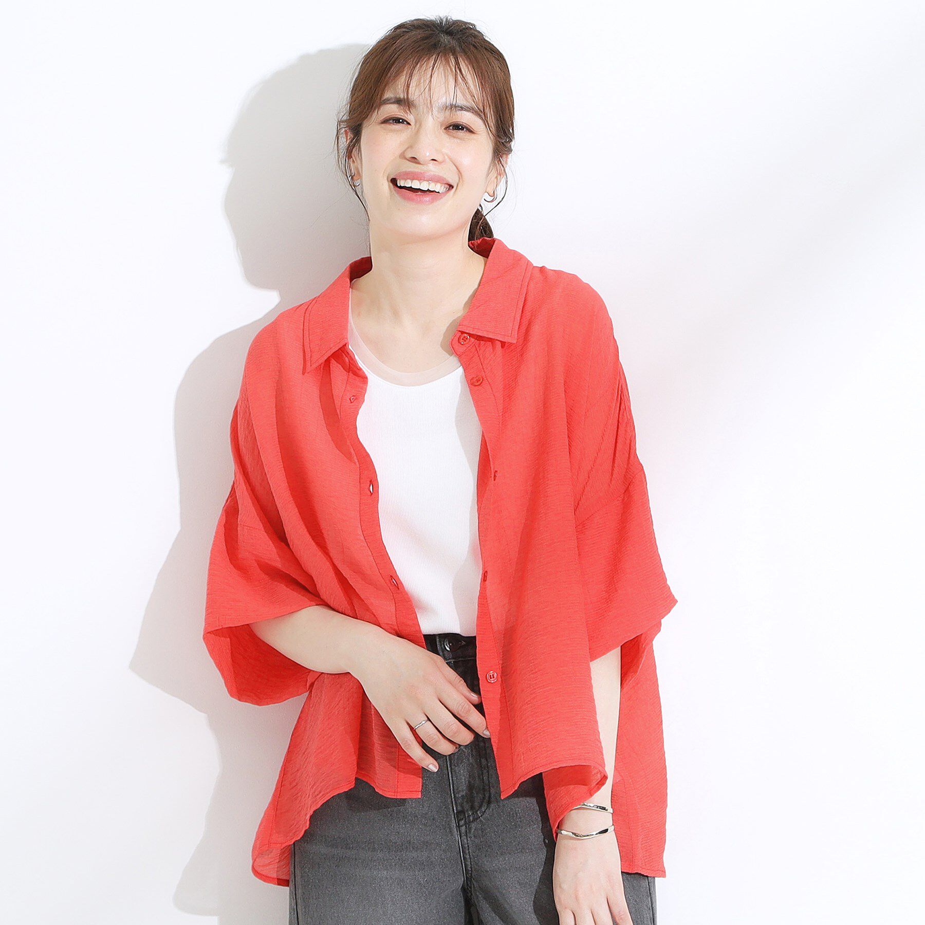 SHOO･LA･RUE「ゆるっと感がこなれ見え ワッシャーシアー半袖シャツ」|シャツ・ブラウス|
