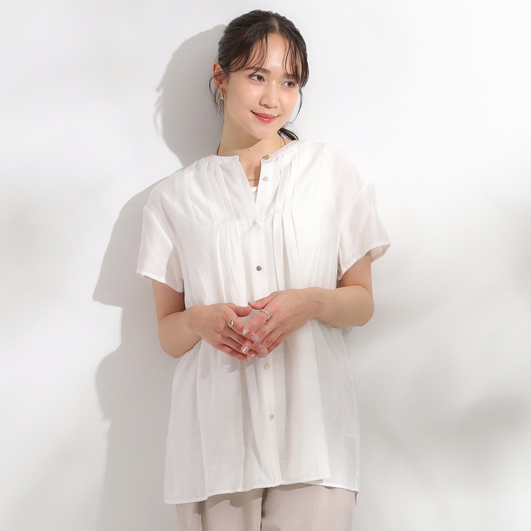 SHOO･LA･RUE「【S-LL/ひんやり】インせず決まる タックプリーツシャツ」|シャツ・ブラウス|