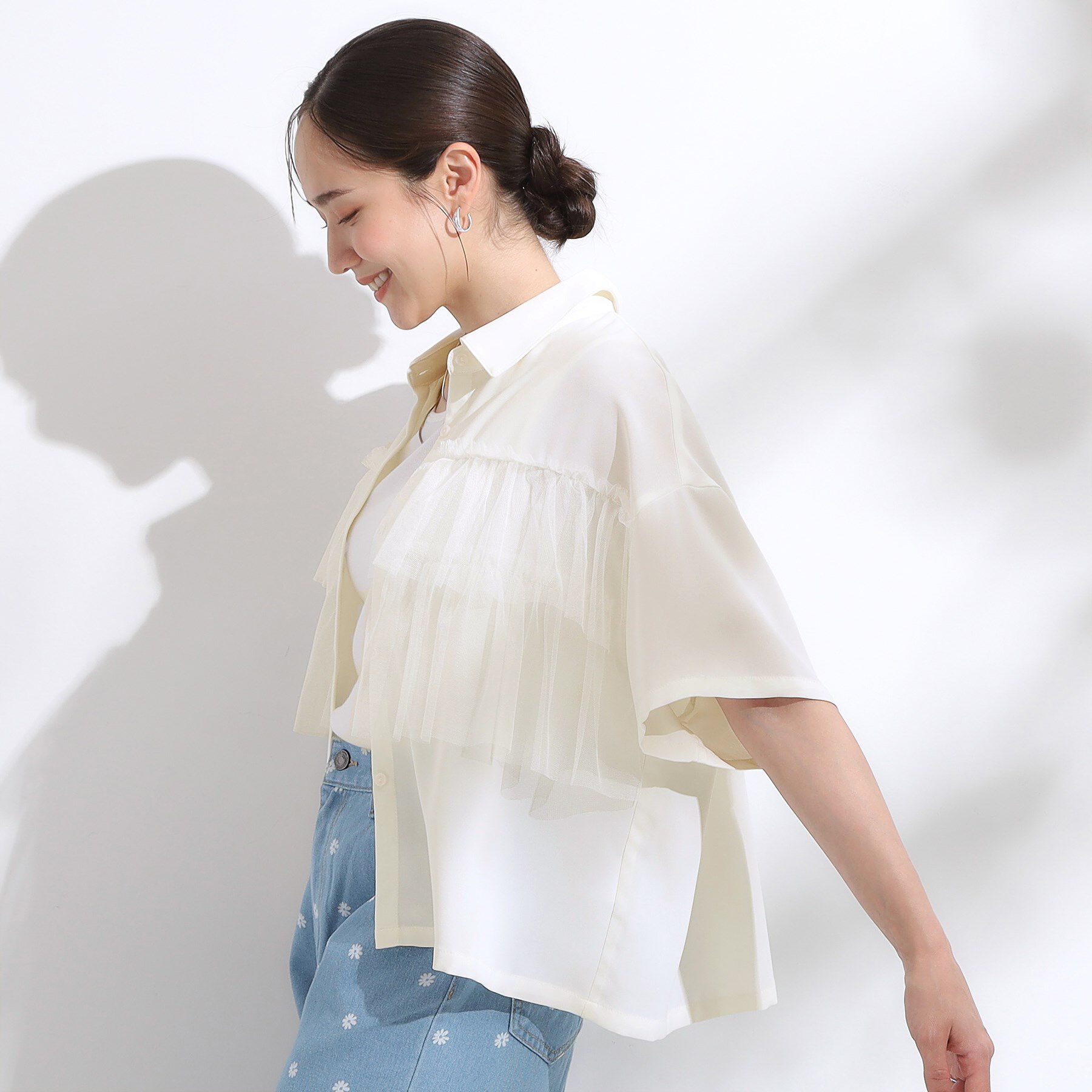 SHOO･LA･RUE「【S-LL】一枚でサマ見え チュールドッキングシャツ」|シャツ・ブラウス|