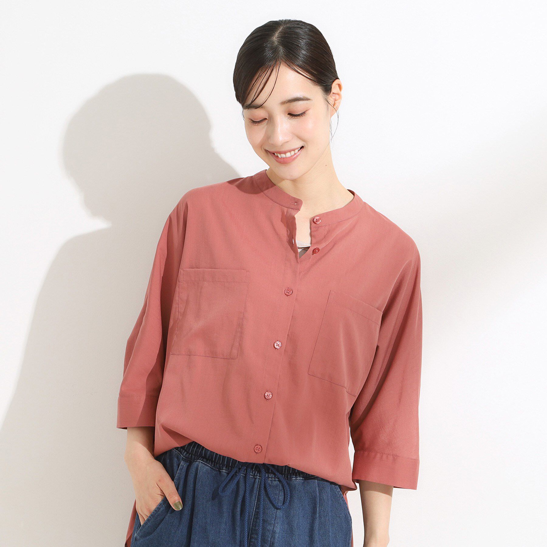 SHOO･LA･RUE「【S-LL/洗濯後しわになりにくい】コットン風 前あきドルマンブラウス」|シャツ・ブラウス|