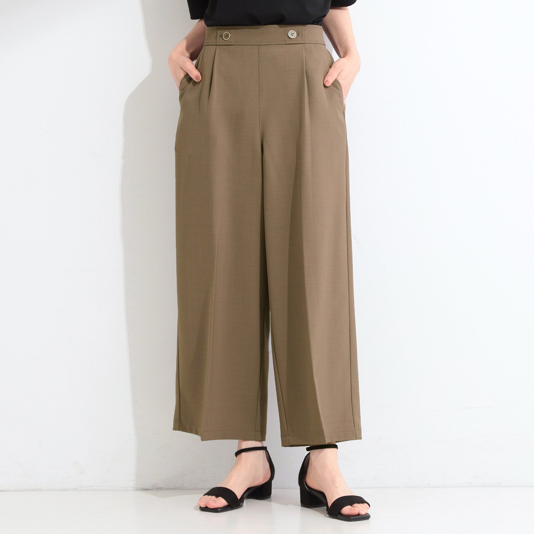 SHOO･LA･RUE「【着丈選べる/洗濯後しわになりにくい/S-LL】大人の上品シルエット センタープレスタックワイドパン」|その他|