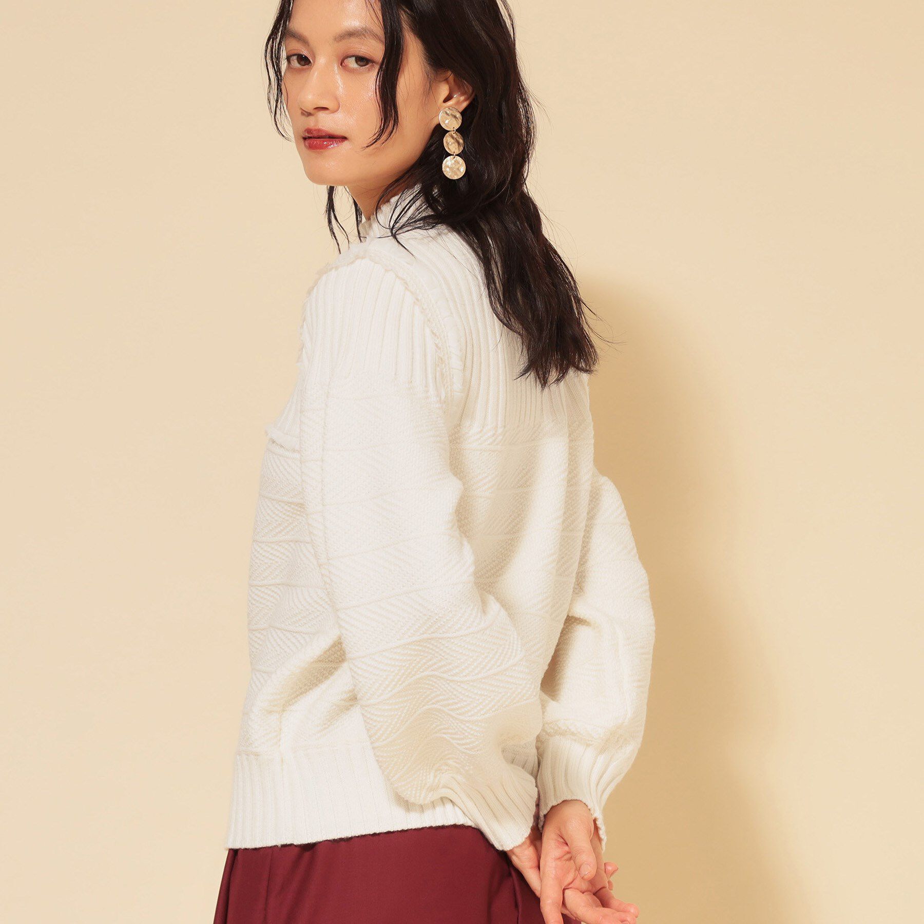 SunaUna「【COLLECTION LINE】編変化シフォンニット」|ニット・セーター|オフホワイト(003