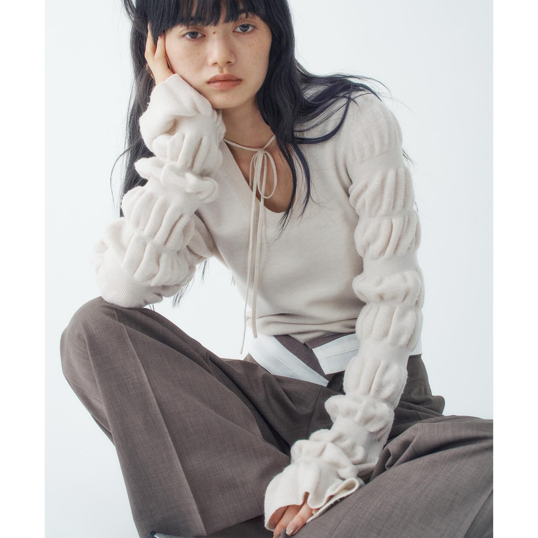 CODE A「gathered sleeves knit」|ニット・セーター|オフホワイト(003