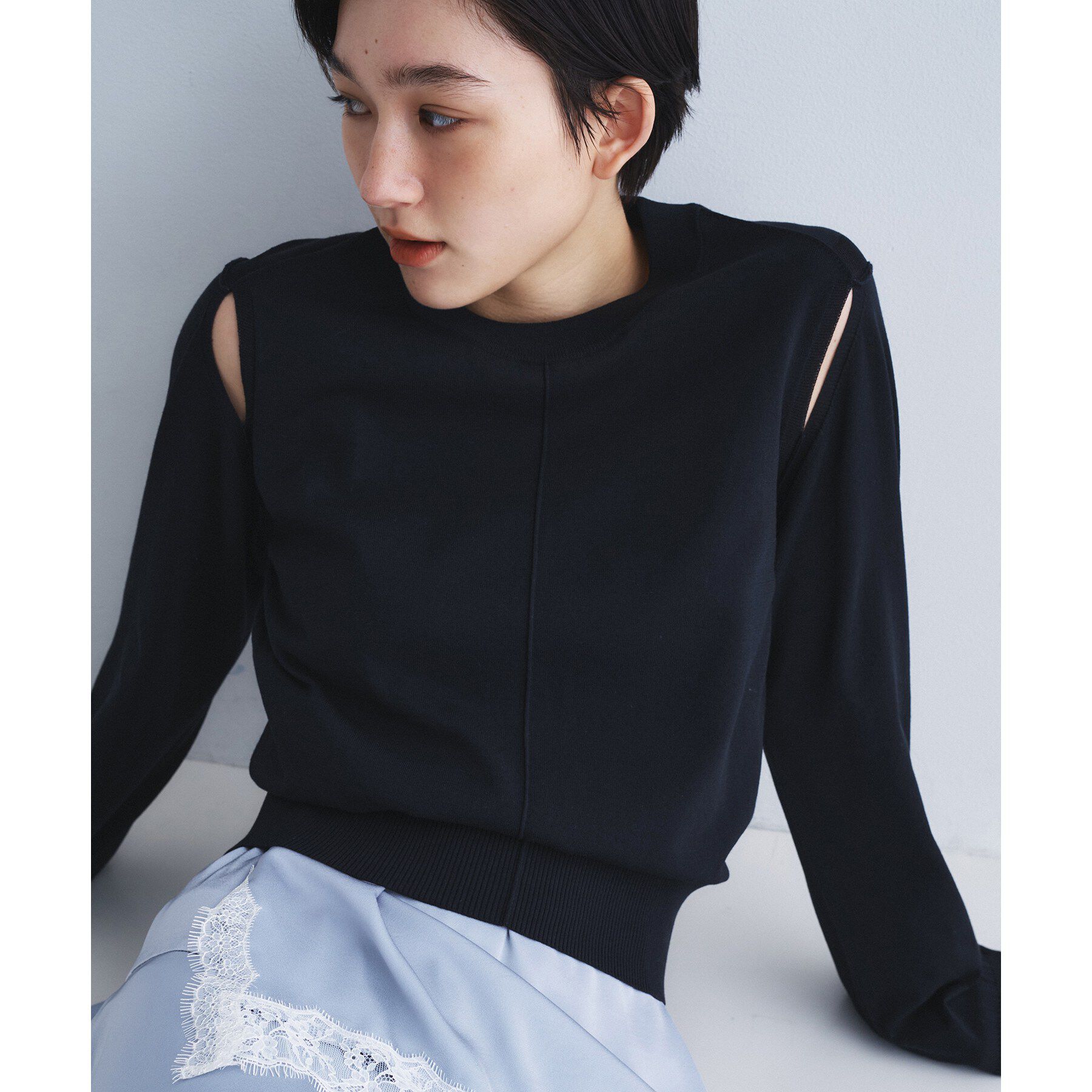 CODE A「slit pullover knit」|ニット・セーター|ブラック(019)