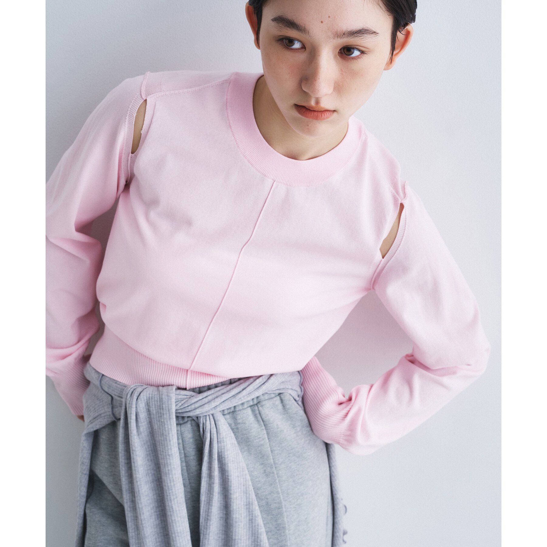 CODE A「slit pullover knit」|ニット・セーター|ライトピンク(070