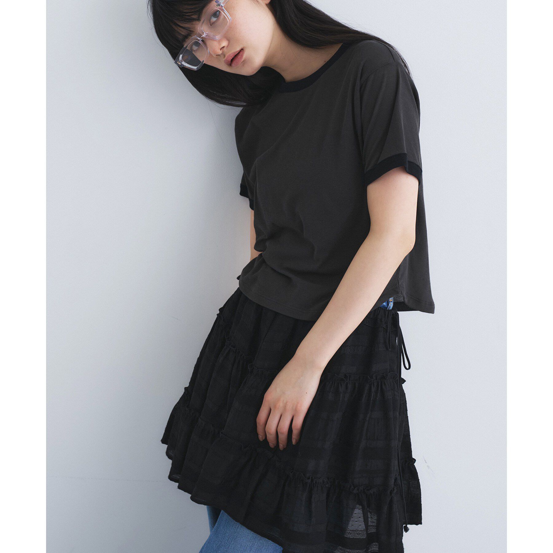CODE A「sheer ringer tee」|Tシャツ・カットソー|チャコールグレー(0