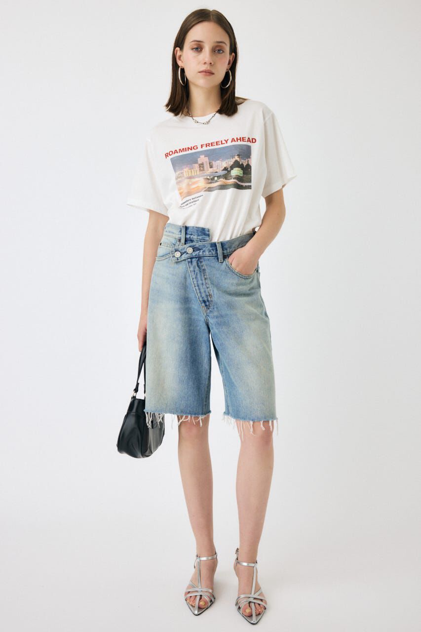 MOUSSY「CROSS WAIST ハーフパンツ」|デニム|